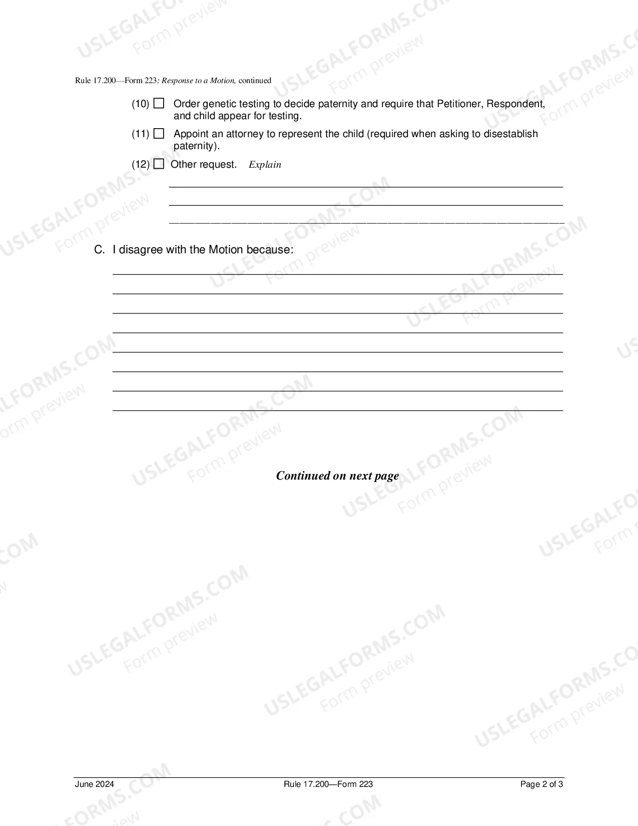 Preview Response To A Motion