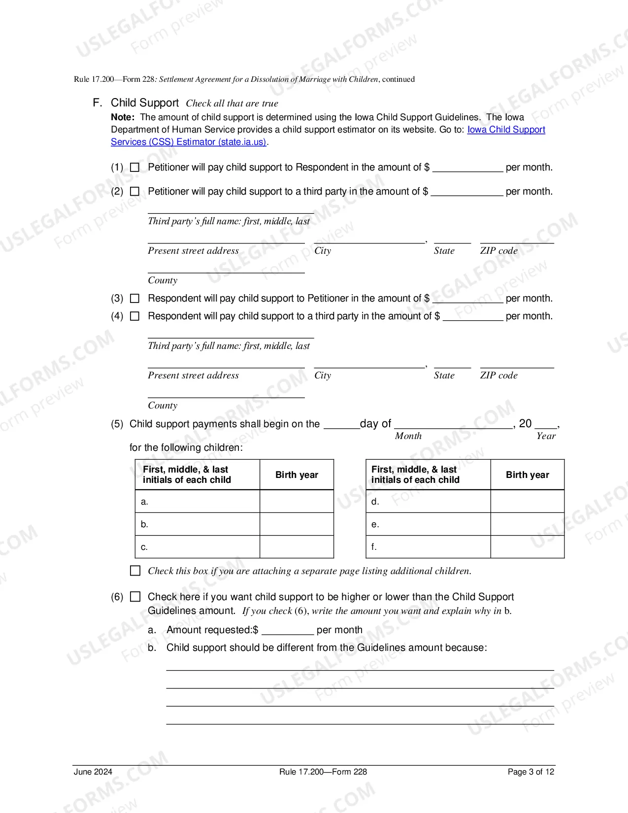 Preview Settlement Agreement For Dissolution of Marriage With Children