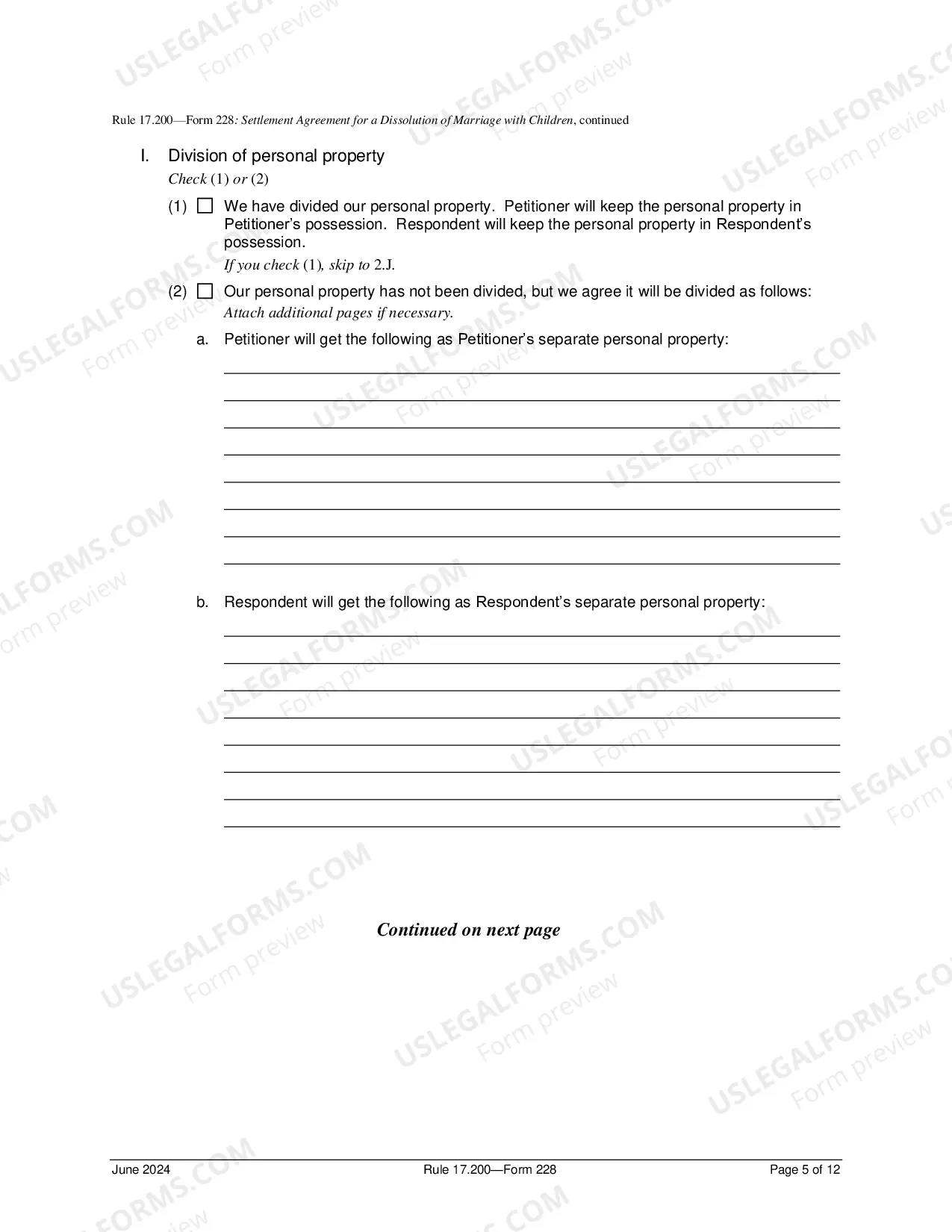 Preview Settlement Agreement For Dissolution of Marriage With Children