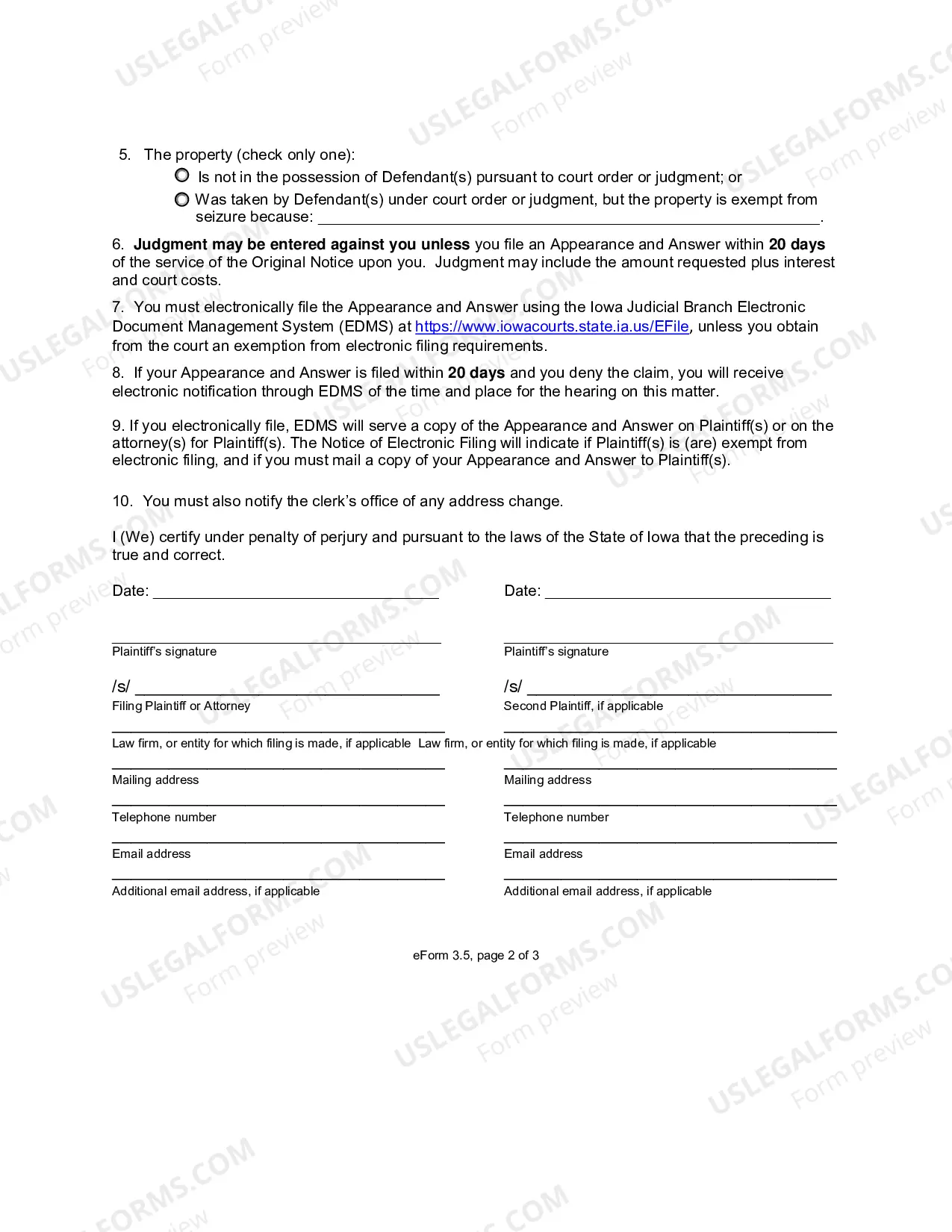 Preview Original Notice And Petition For Replevin