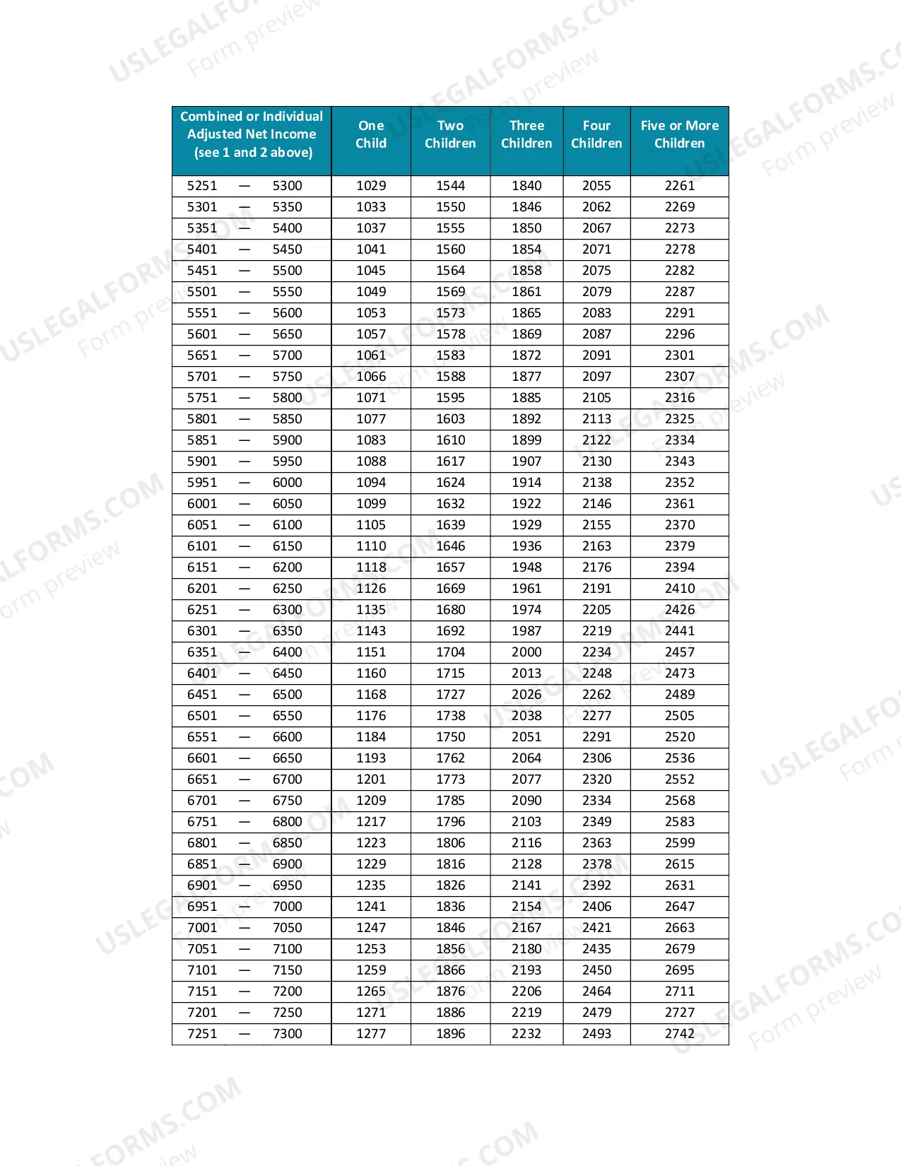 Preview Child Support Guidelines Schedule (3.63 MB)