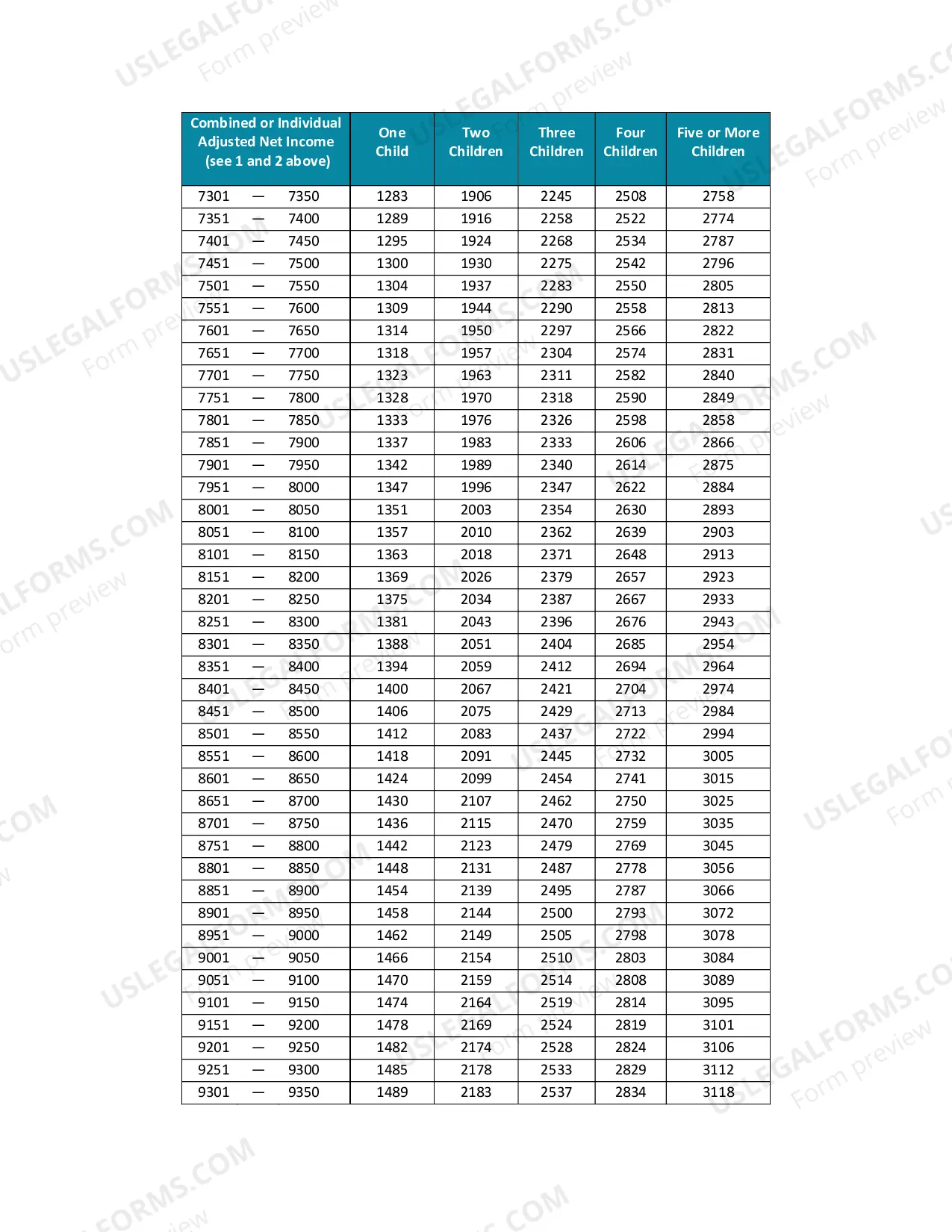 Preview Child Support Guidelines Schedule (3.63 MB)