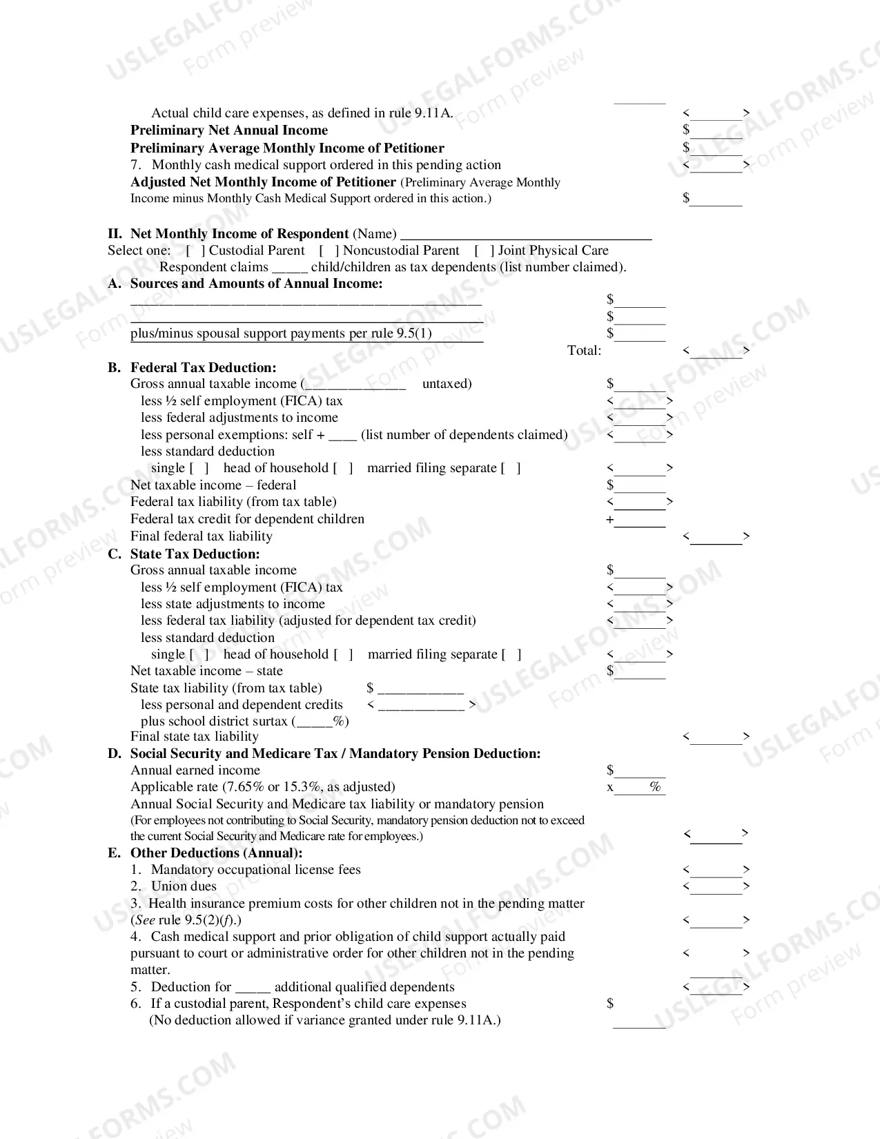 Preview Child Support Guidelines Worksheet (793.56 KB)