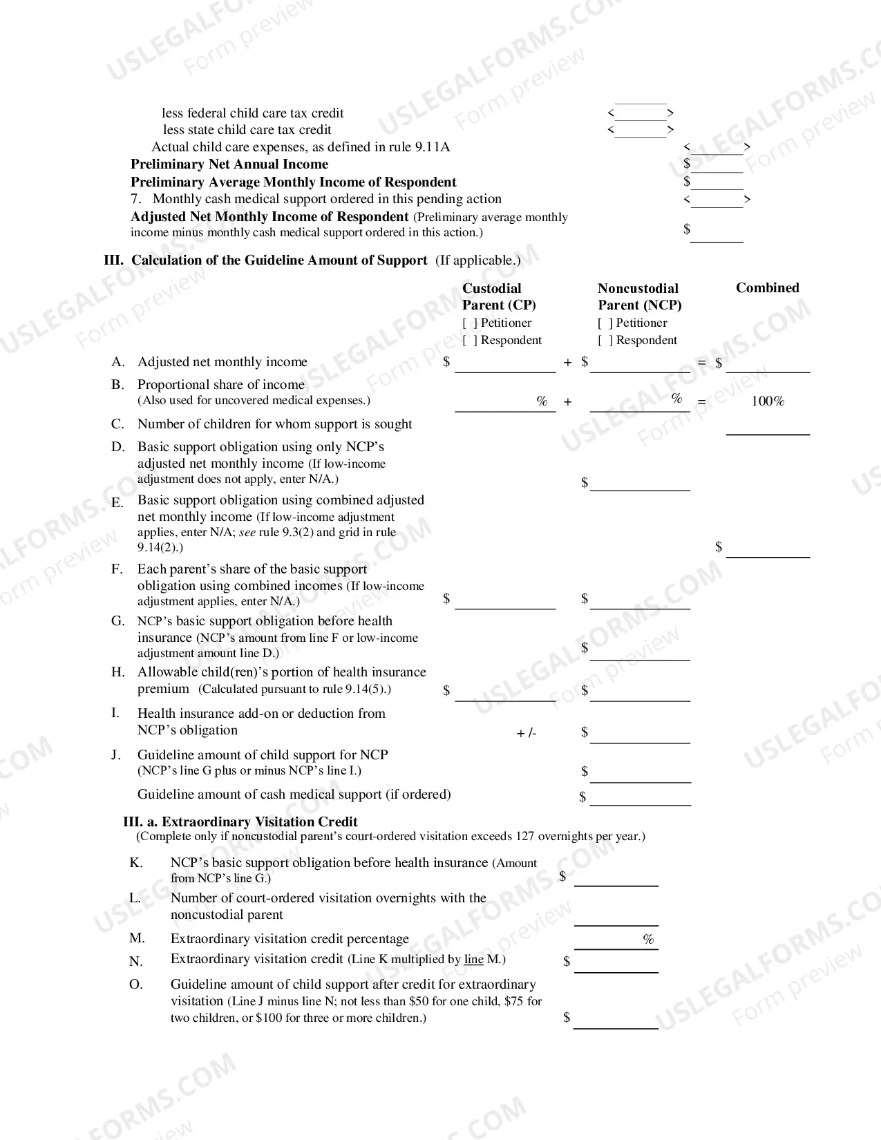 Preview Child Support Guidelines Worksheet (793.56 KB)