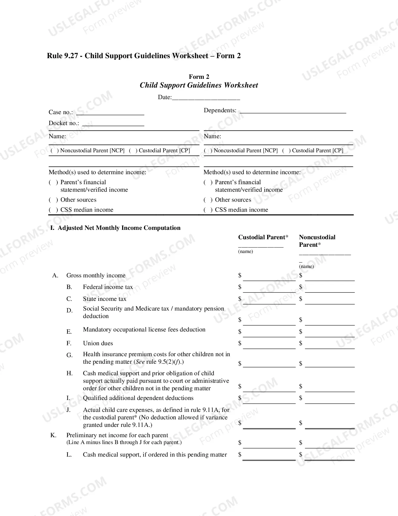 Preview Child Support Guidelines Worksheet (584.81 KB)