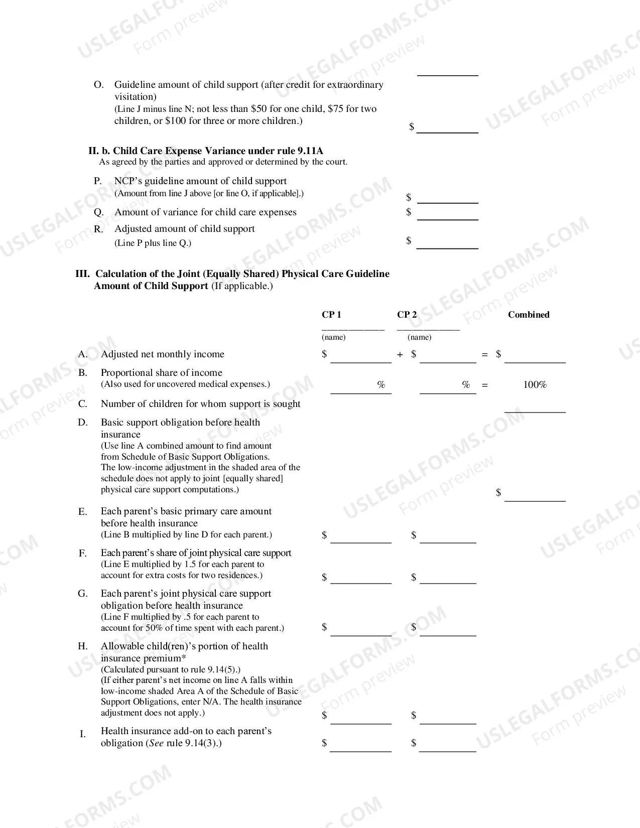 Preview Child Support Guidelines Worksheet (584.81 KB)