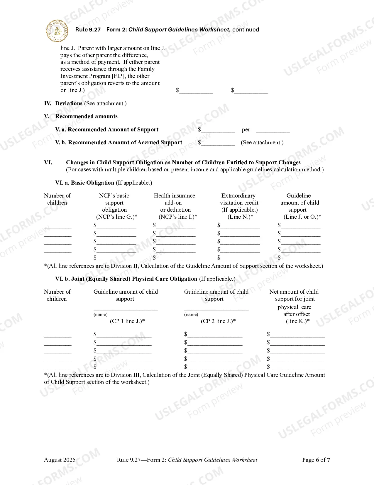 Preview Child Support Guidelines Worksheet (584.81 KB)