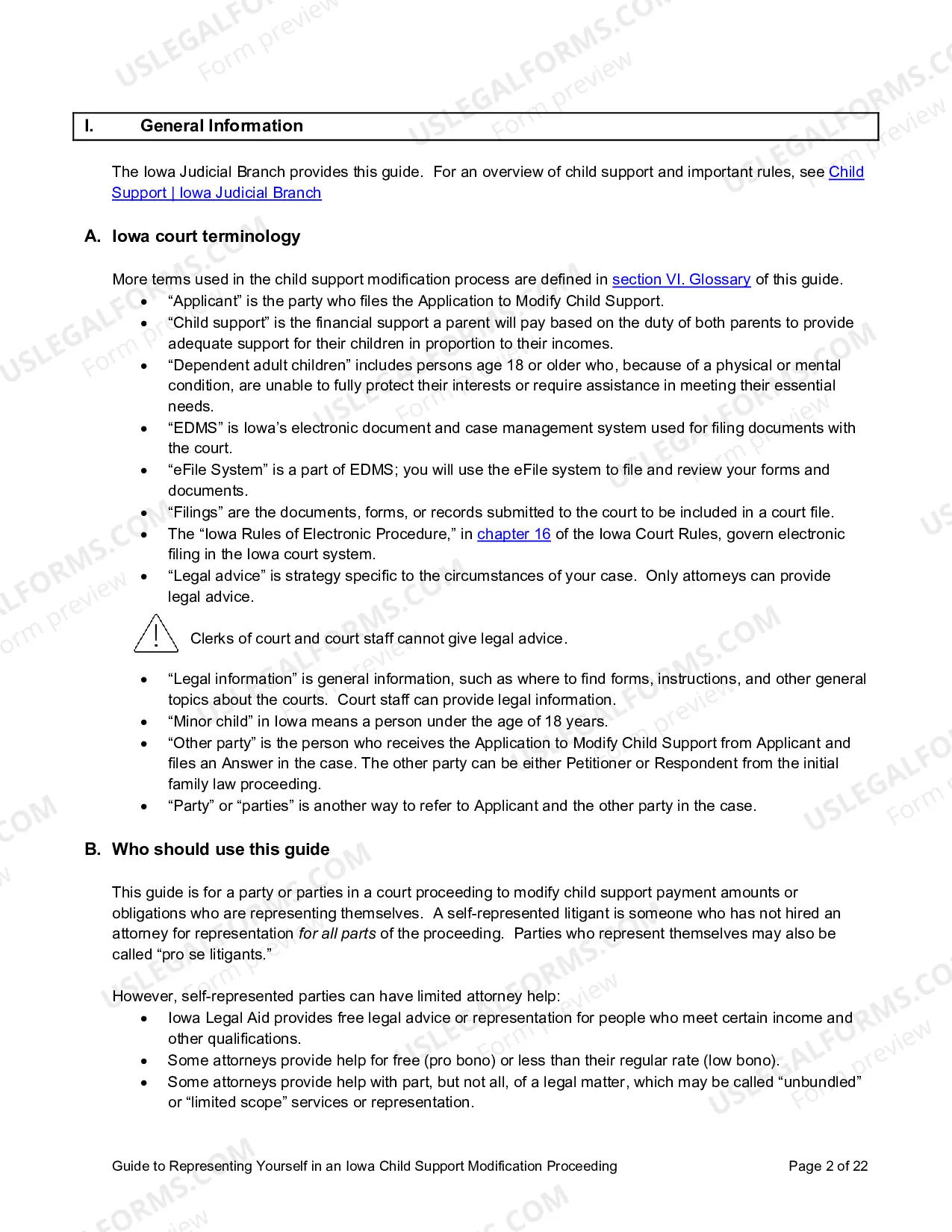 Preview Guide to Representing Yourself in a Child Support Modification Case in Iowa (491.62 KB)