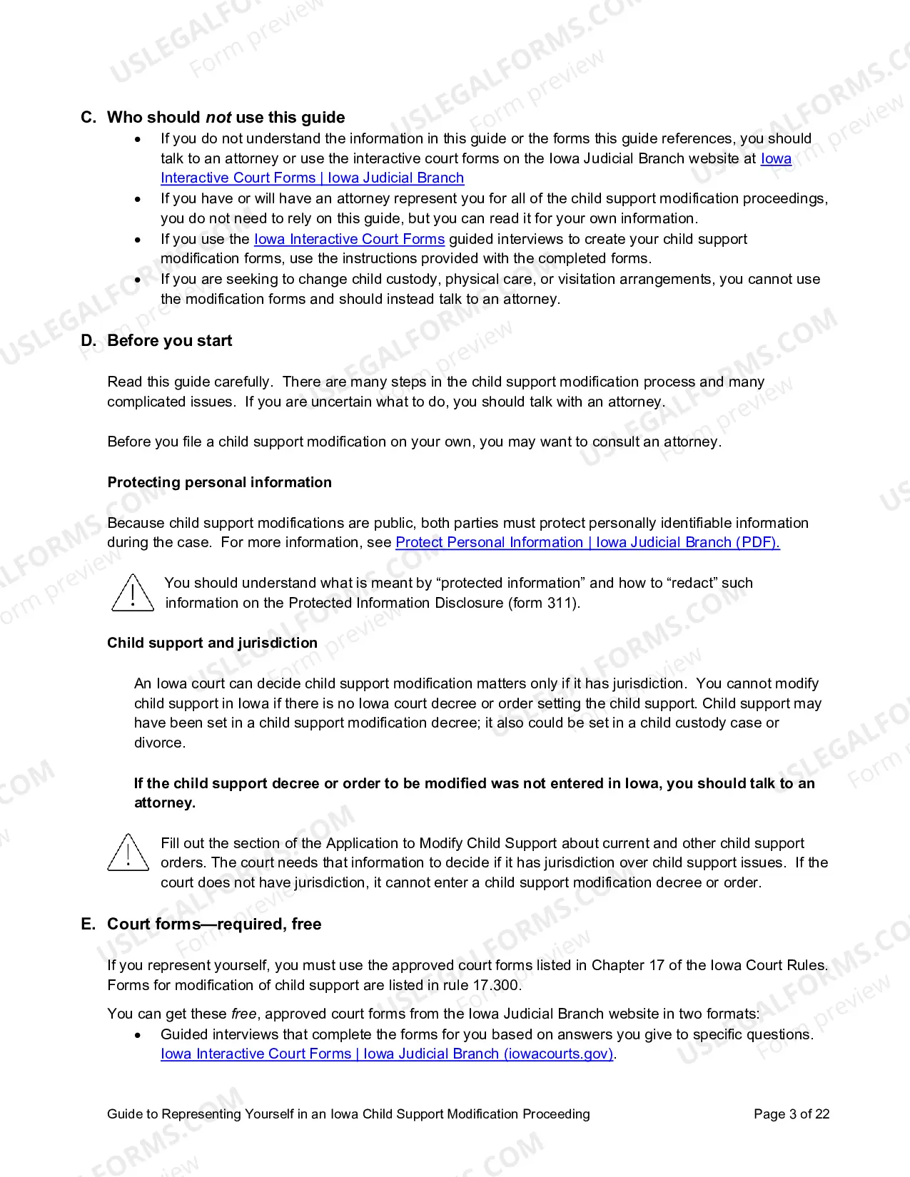 Preview Guide to Representing Yourself in a Child Support Modification Case in Iowa (491.62 KB)