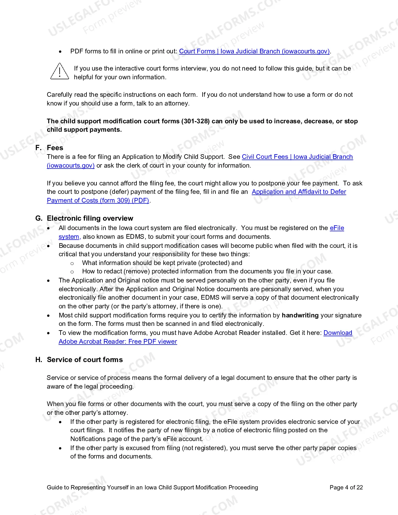 Preview Guide to Representing Yourself in a Child Support Modification Case in Iowa (491.62 KB)