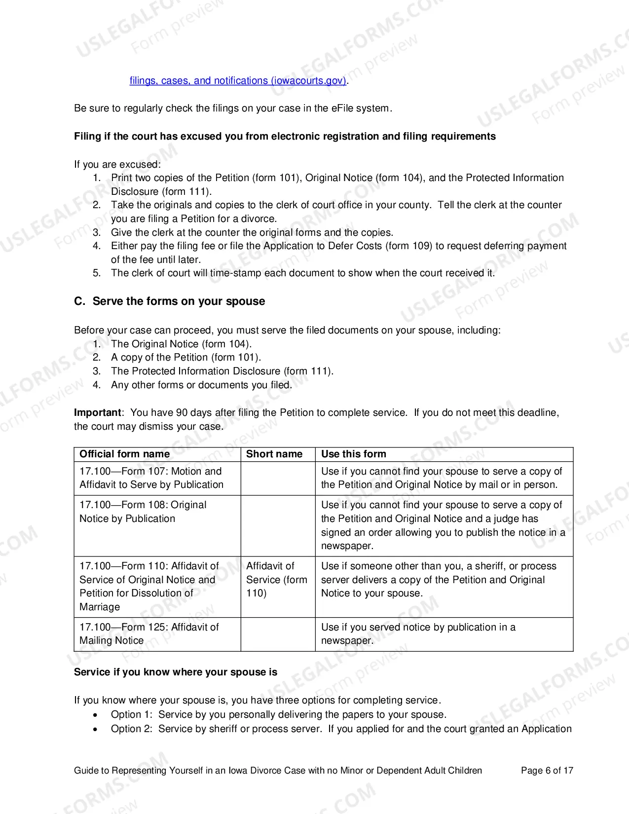 Preview Guide to Representing Yourself in an Iowa Divorce Case with No Minor or Dependent Adult Children