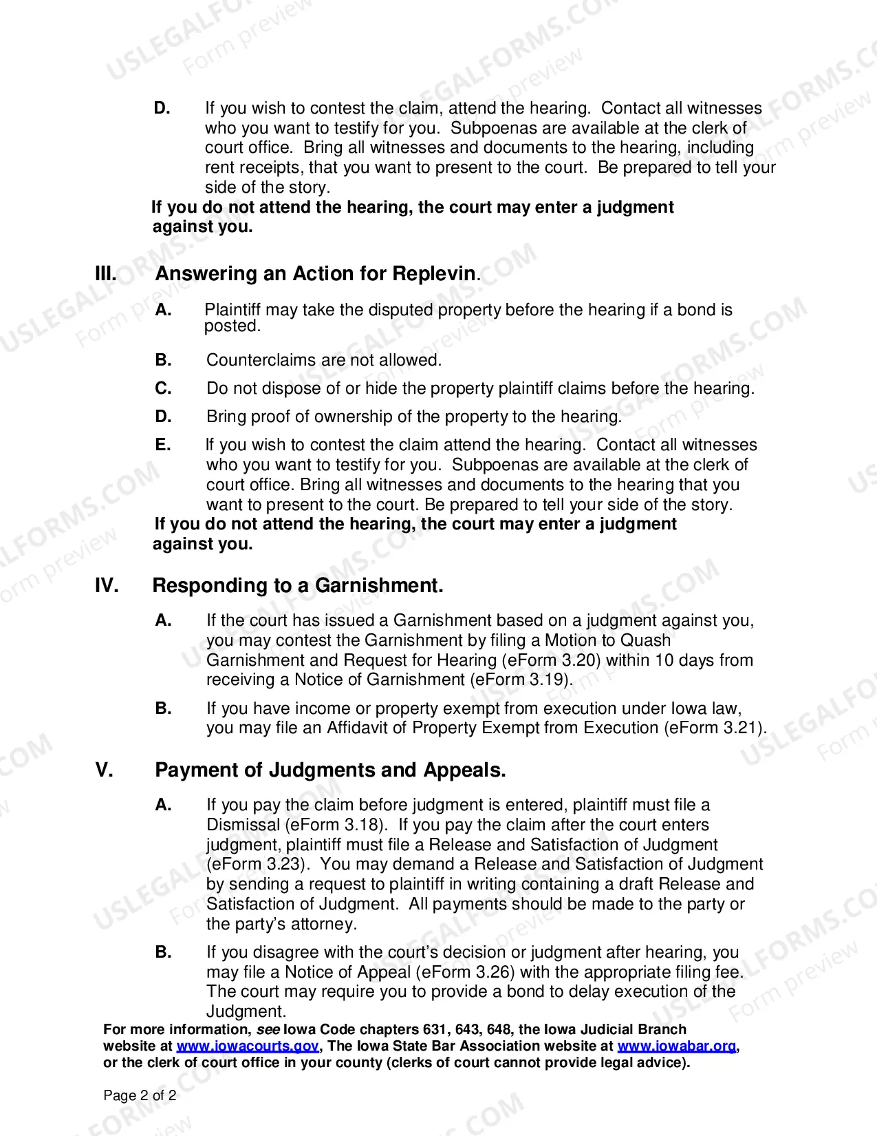 Preview Instructions for Defendant Responding to a Small Claims Action (86.69 KB)