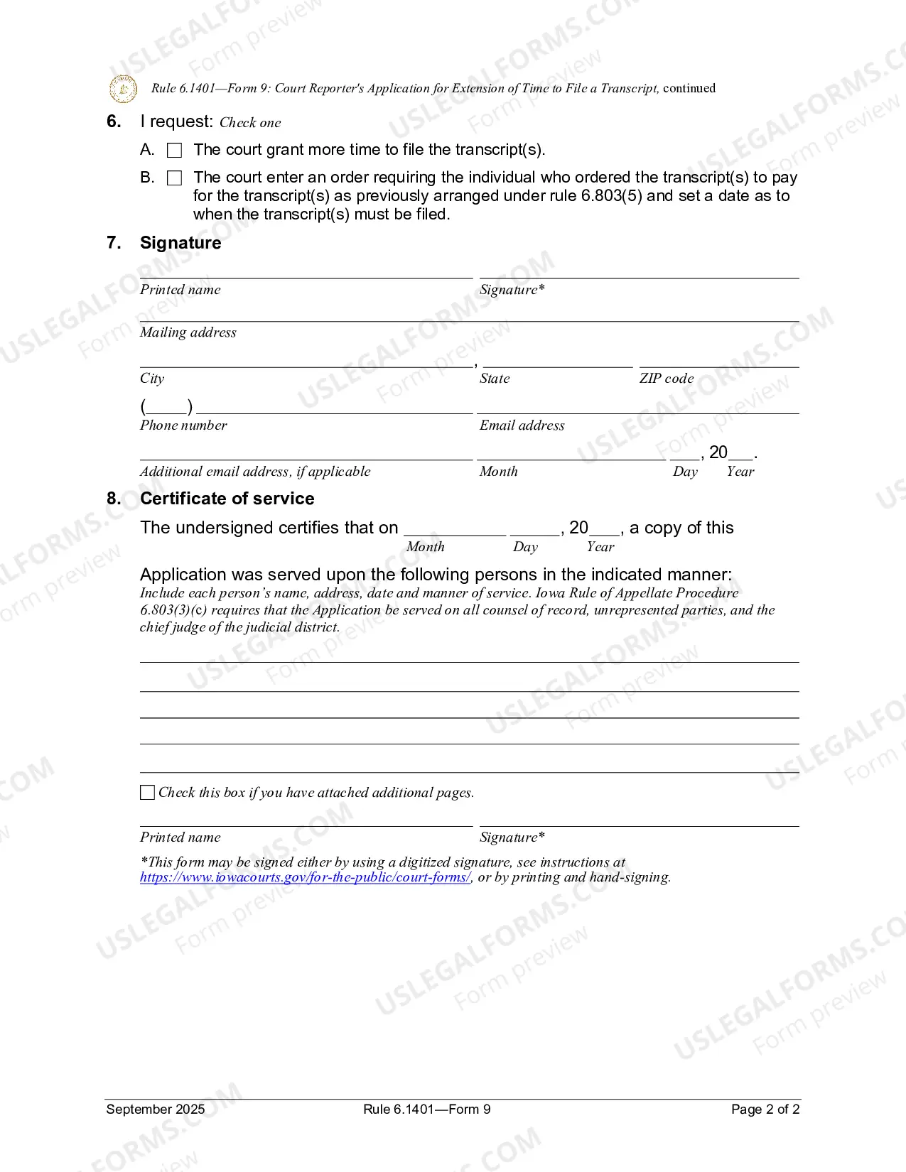 Preview Form 9 - Reporter's Application for an Extension of Time to File a Transcript