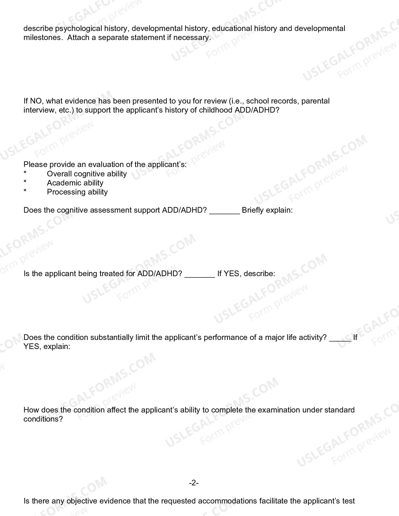 Preview Application For Testing Accommodations - Form D