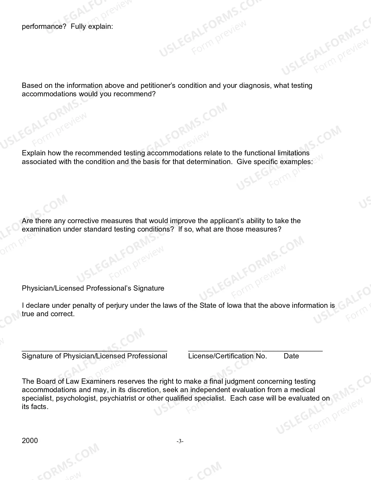 Preview Application For Testing Accommodations - Form D
