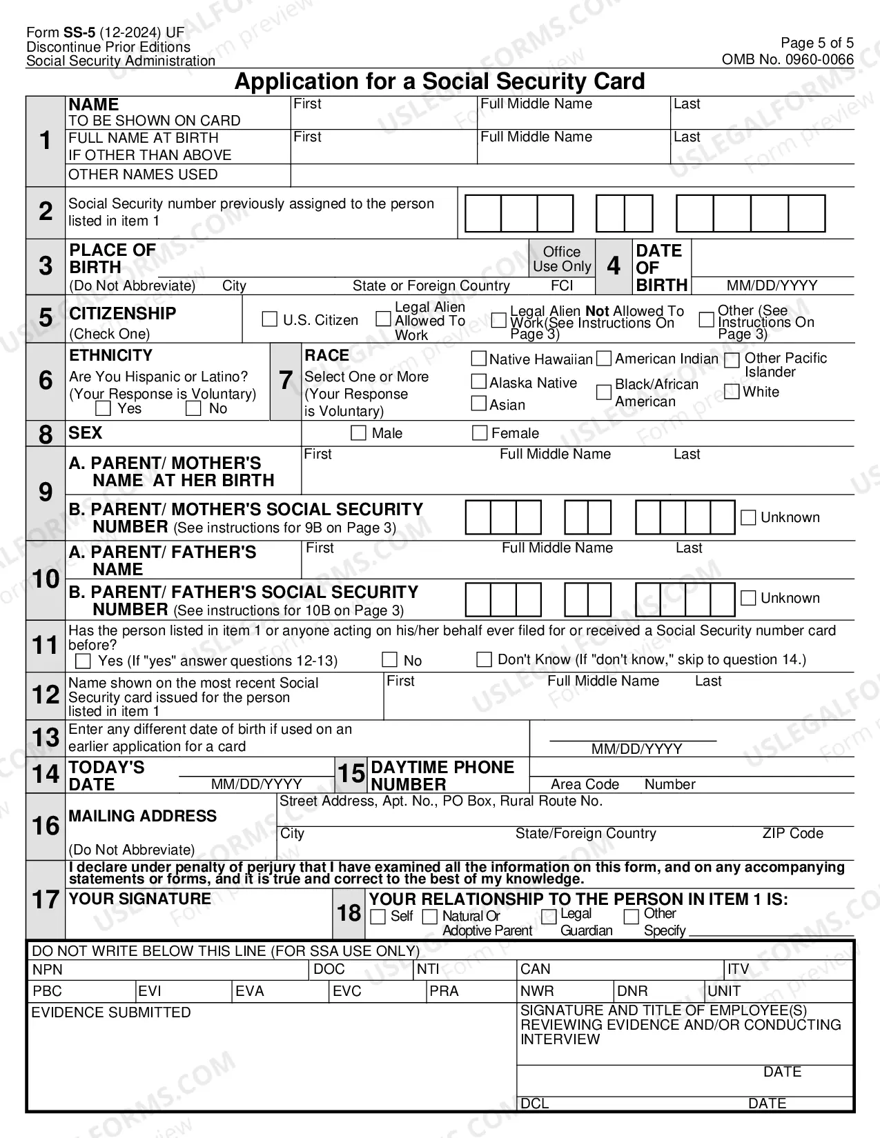 Preview Application to Apply for Social Security Card