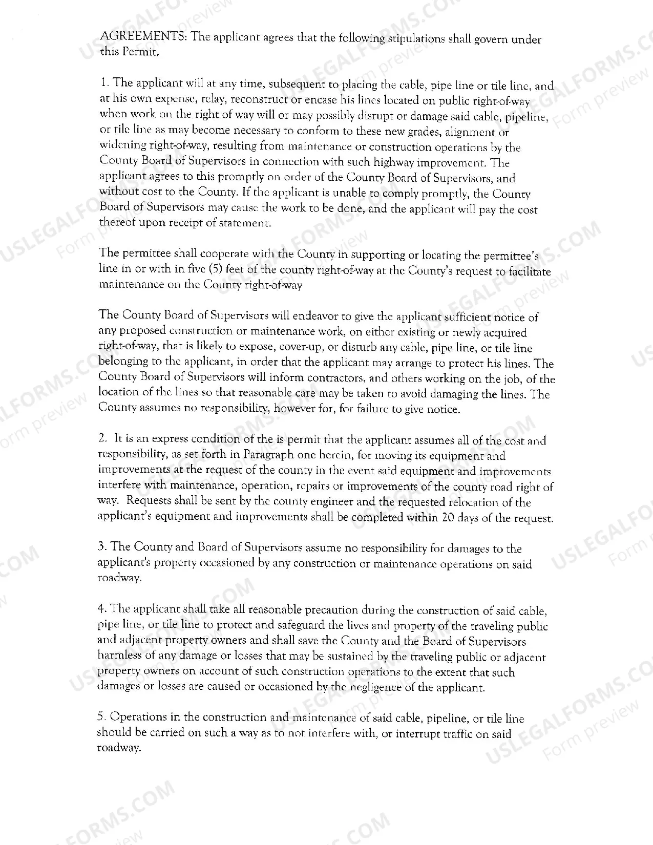 Preview Application for Approval of Underground Construction on the County Road Right-of-Way