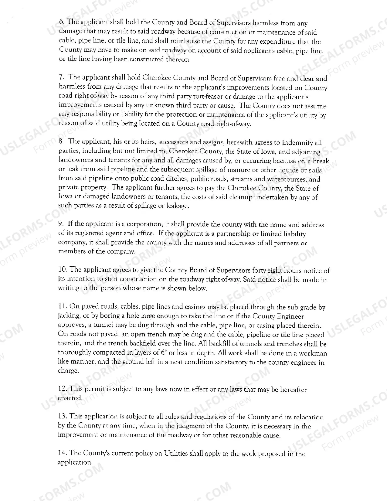 Preview Application for Approval of Underground Construction on the County Road Right-of-Way