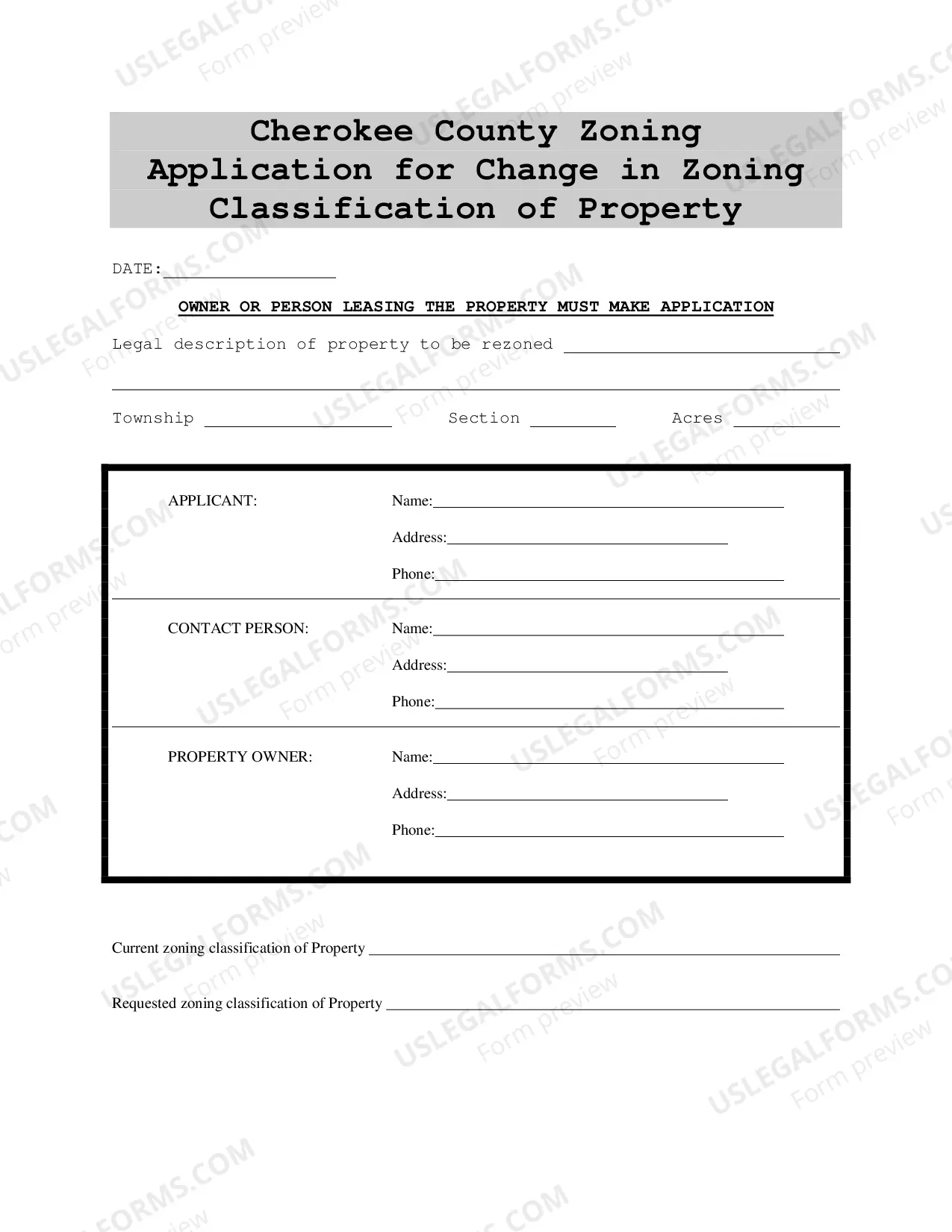 Preview Zoning Application for Change in Zoning Classification of Property