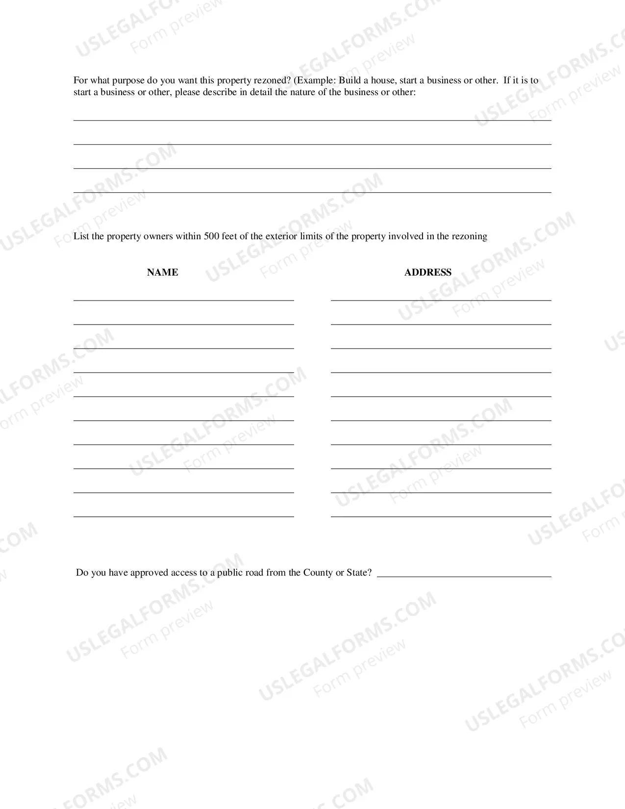 Preview Zoning Application for Change in Zoning Classification of Property