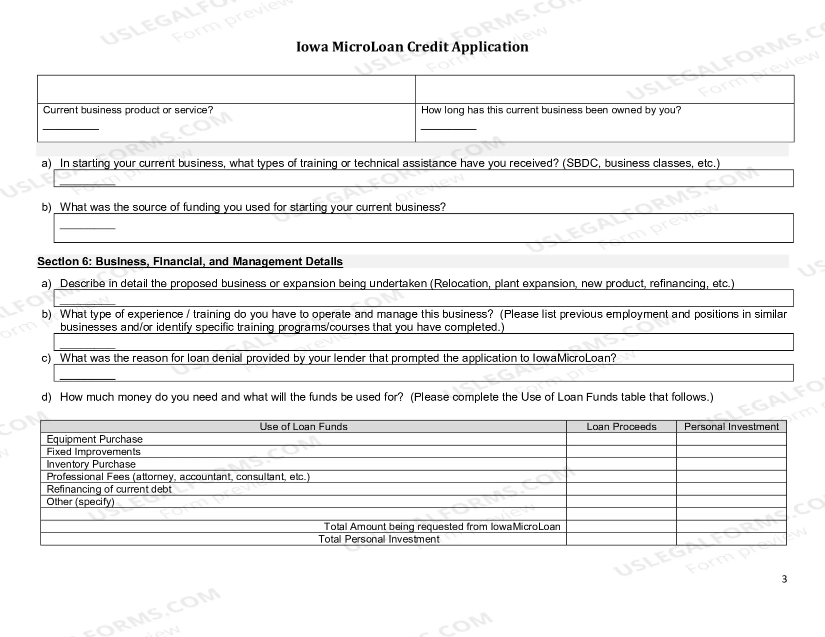 Preview Iowa Microloan Credit Application