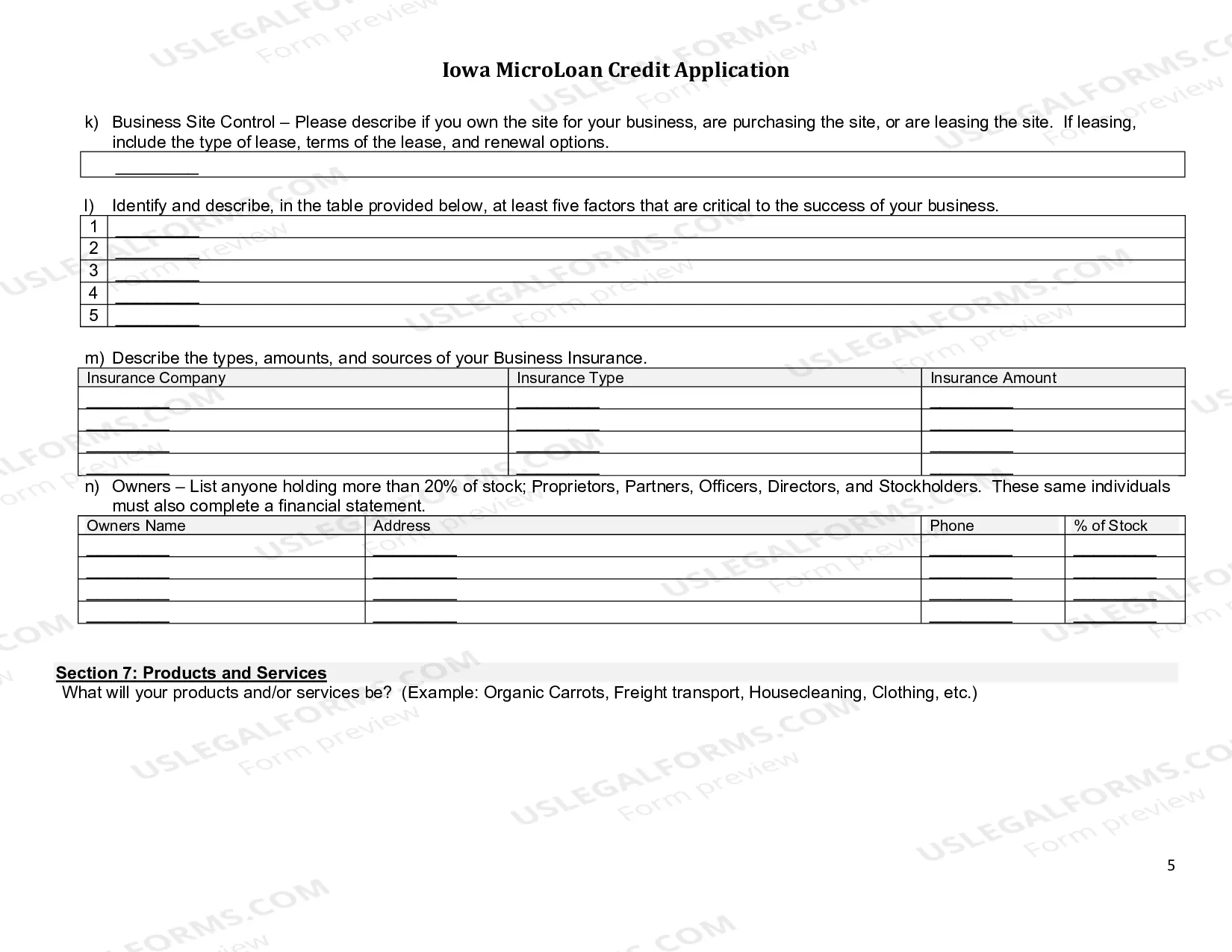 Preview Iowa Microloan Credit Application