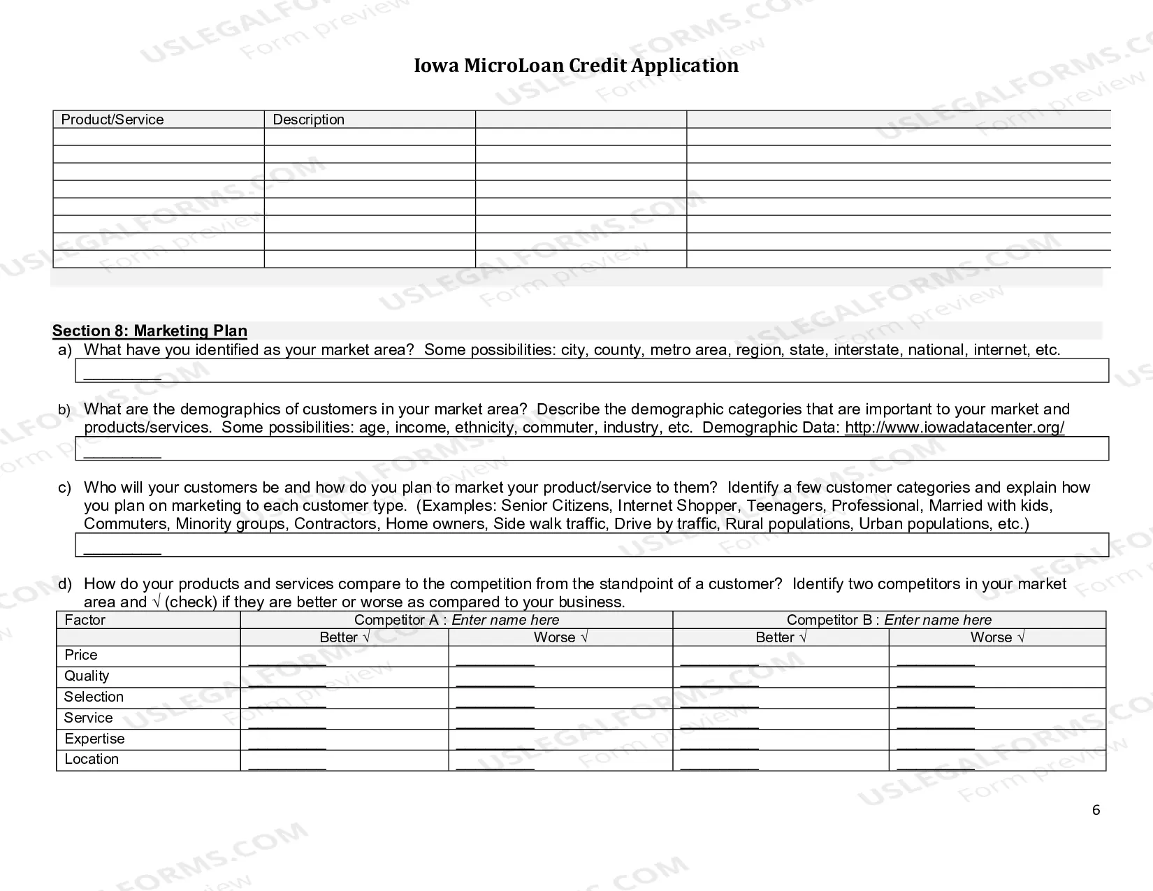 Preview Iowa Microloan Credit Application