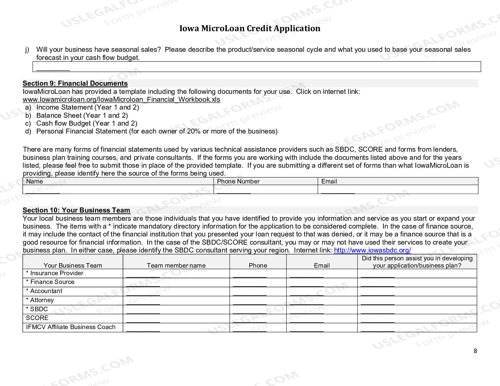 Preview Iowa Microloan Credit Application