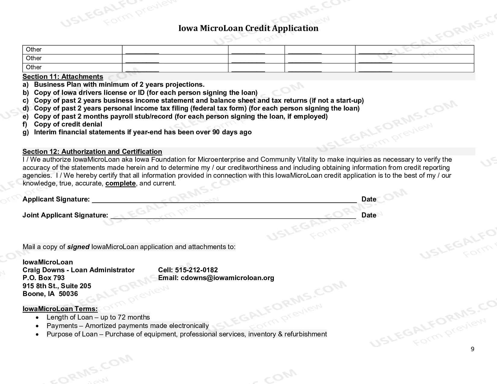 Preview Iowa Microloan Credit Application