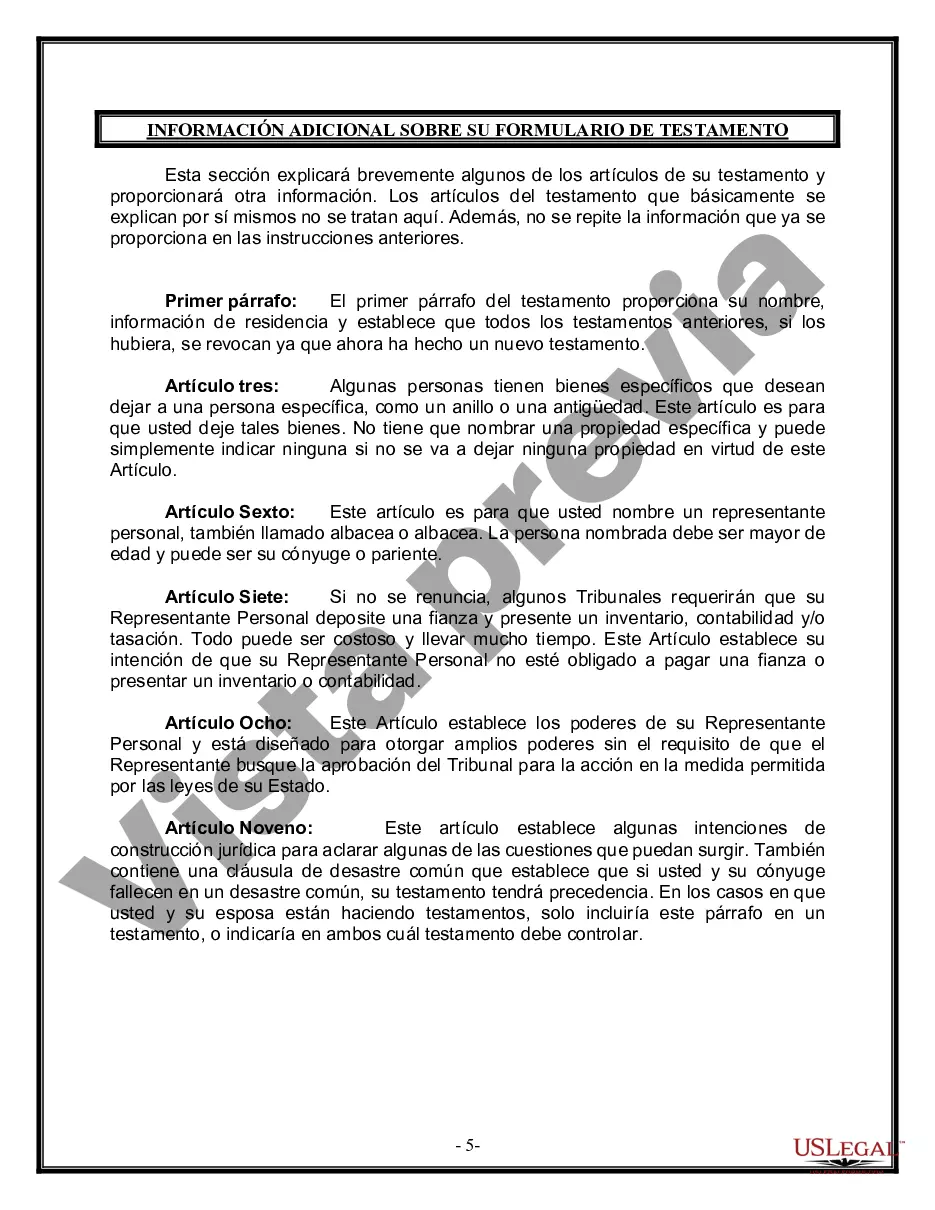 Preview Formulario de última voluntad y testamento legal para persona soltera sin hijos