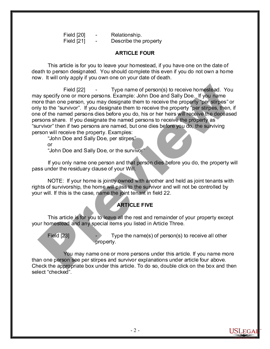 page 1 Legal Last Will and Testament Form for Single Person with No Children preview