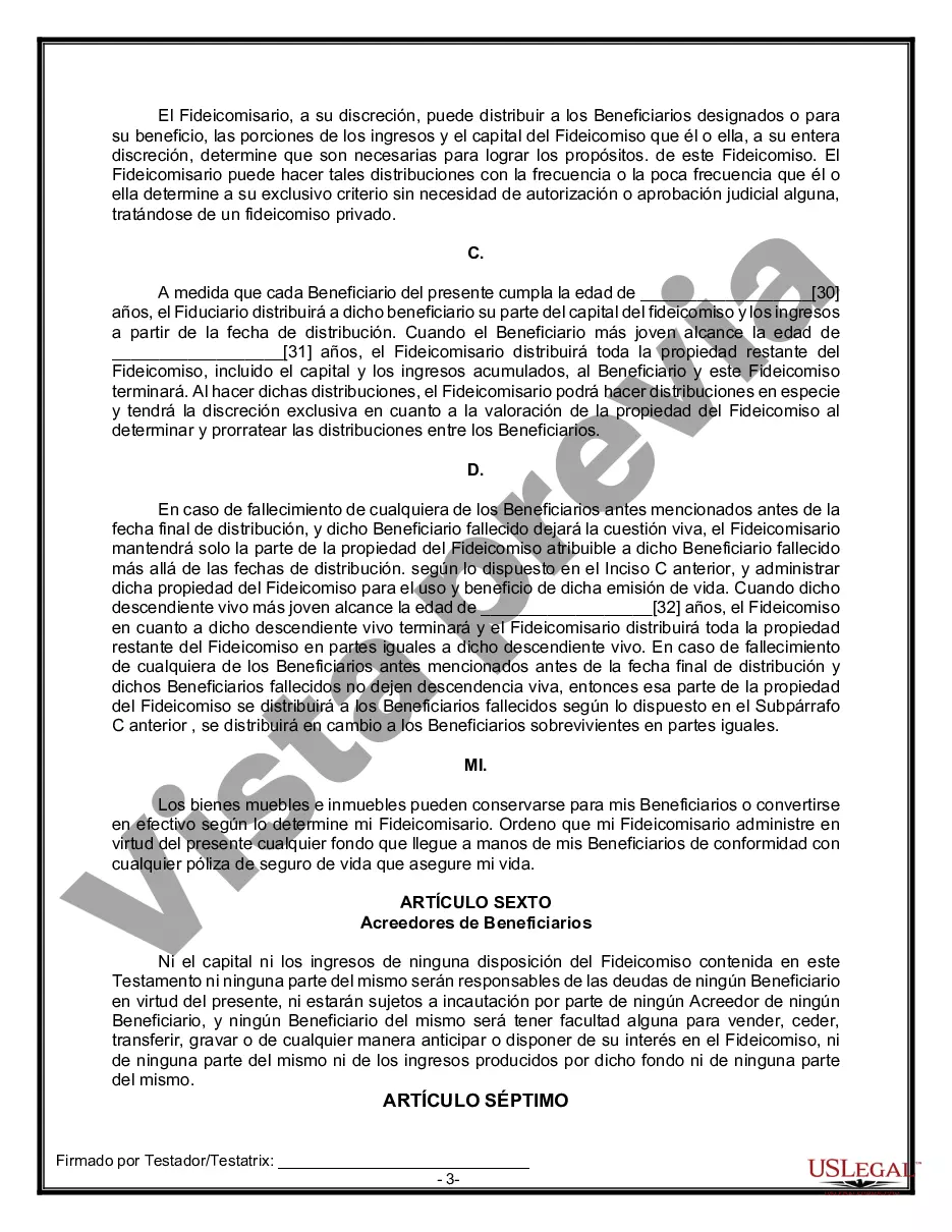 Preview Formulario Legal de Última Voluntad y Testamento para una Persona Soltera con Hijos Menores