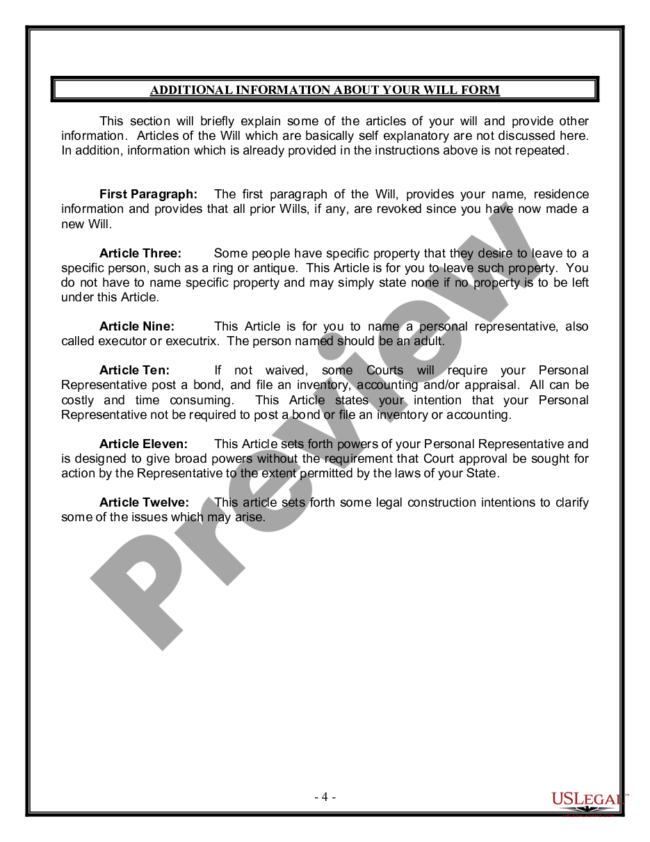 page 3 Legal Last Will and Testament Form for a Single Person with Minor Children preview