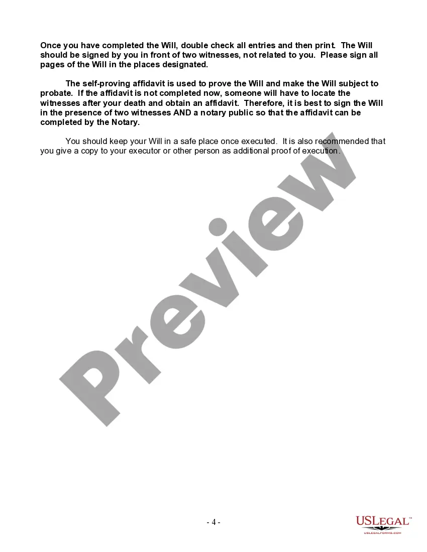 Preview Last Will and Testament for a Single Person with Minor Children