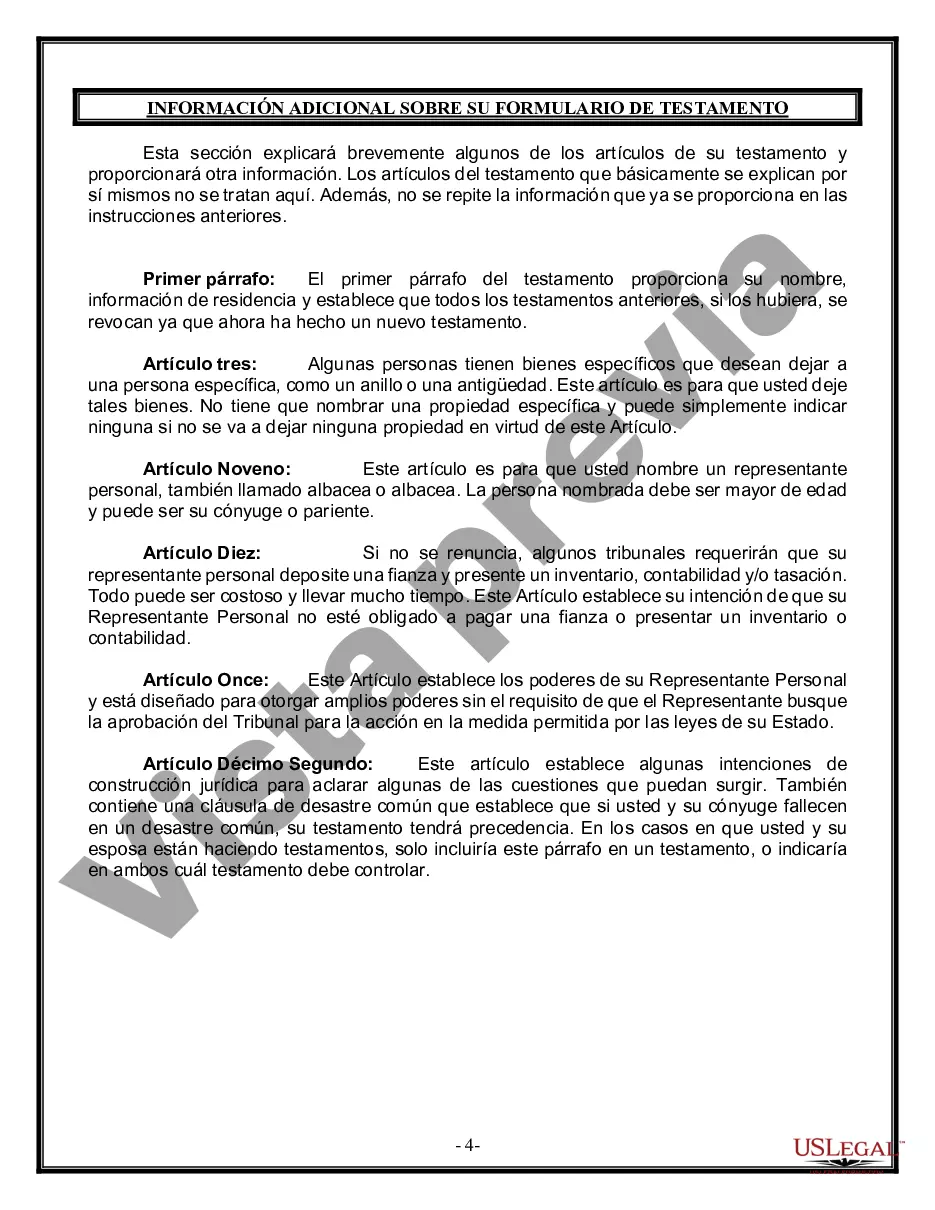 Preview Formulario Legal de Última Voluntad y Testamento para Persona Soltera con Hijos Adultos y Menores