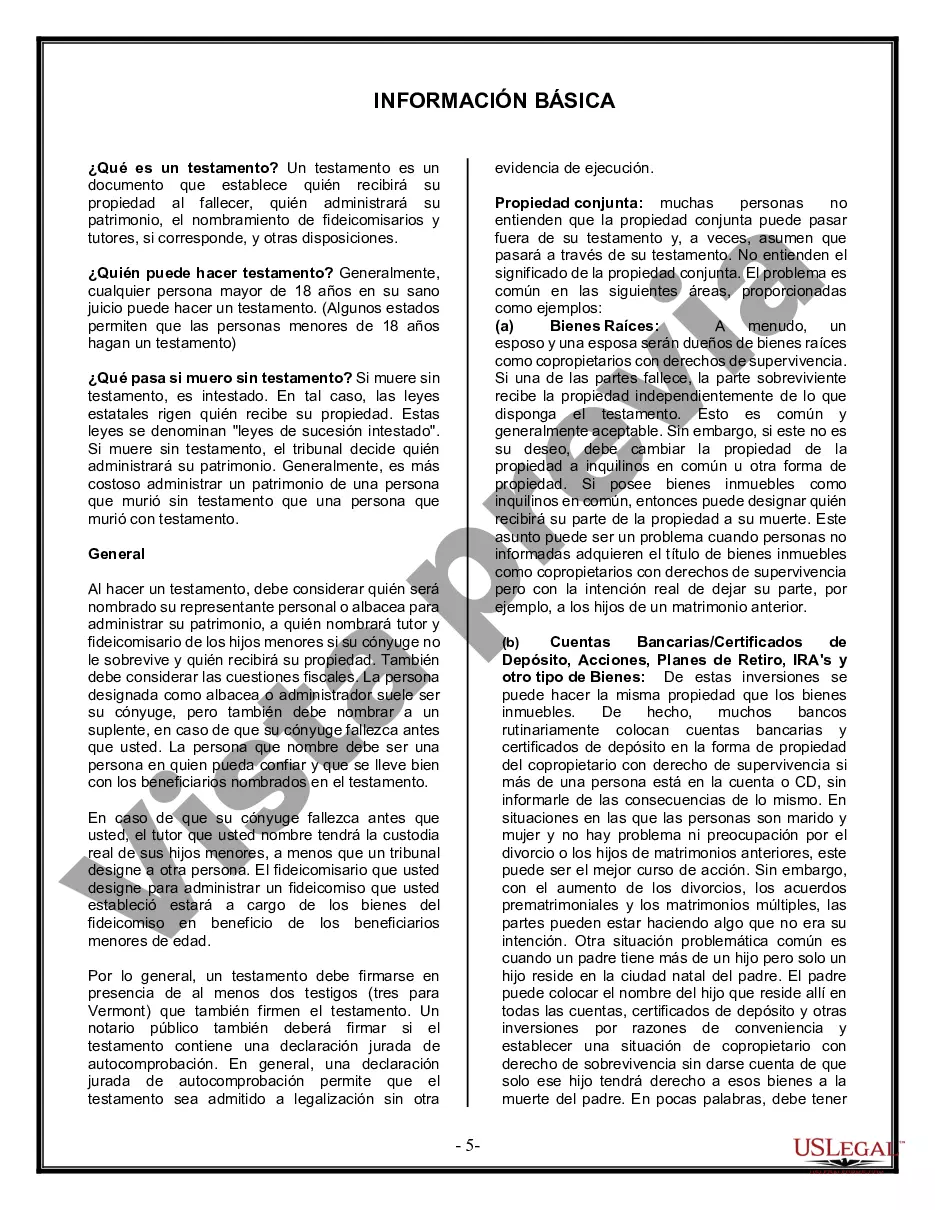 Preview Formulario Legal de Última Voluntad y Testamento para Persona Soltera con Hijos Adultos y Menores