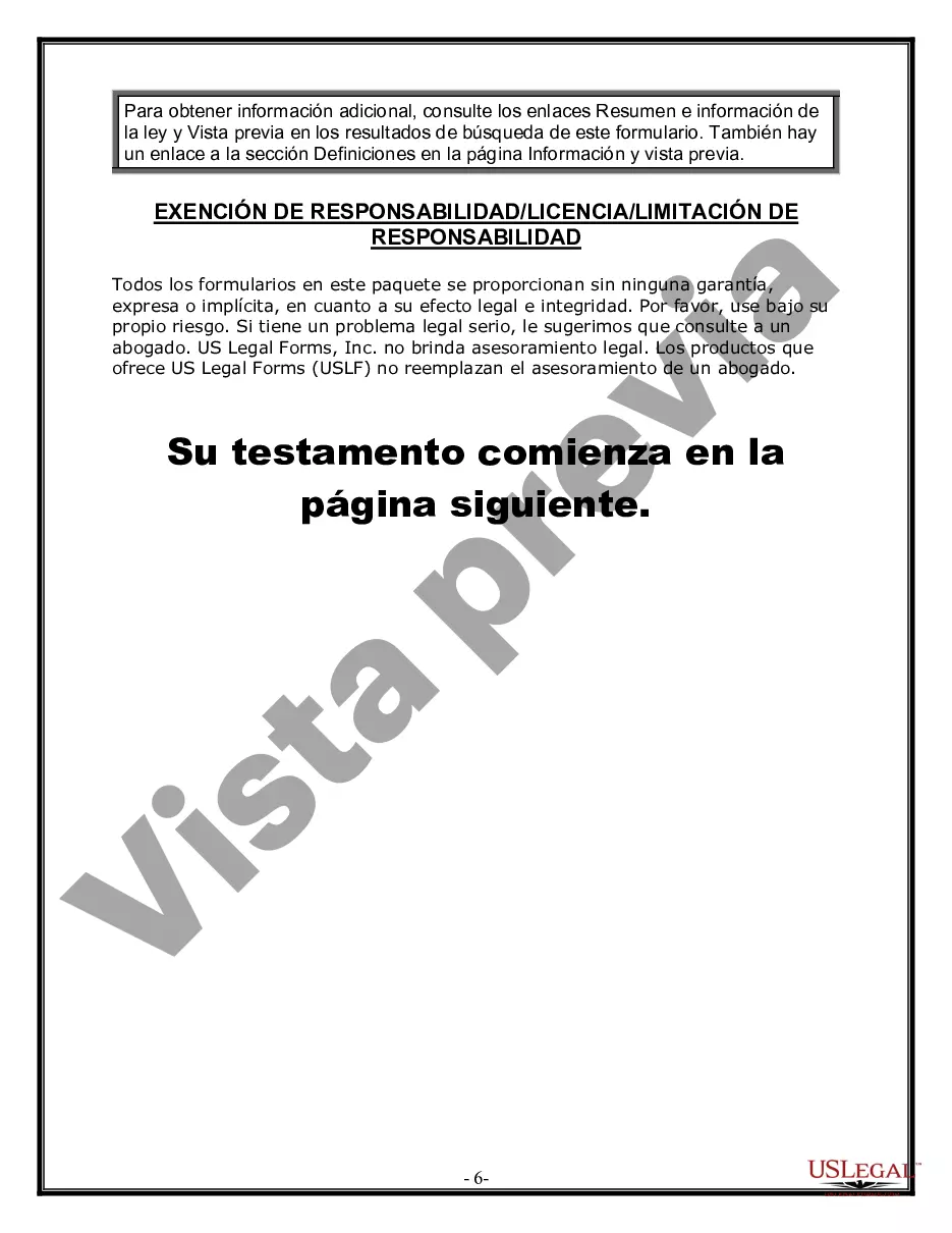 Preview Formulario Legal de Última Voluntad y Testamento para Persona Soltera con Hijos Adultos y Menores