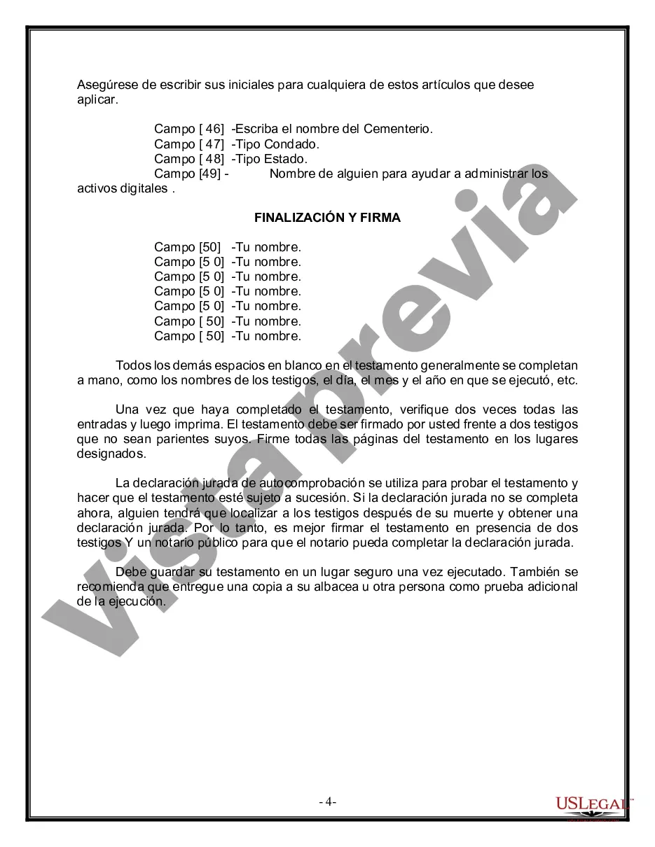 Preview Última voluntad y testamento legal para persona casada con hijos menores de edad de un matrimonio anterior