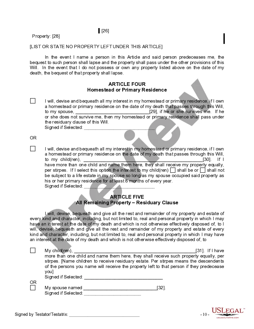Preview Last Will and Testament for Married person with Minor Children from Prior Marriage