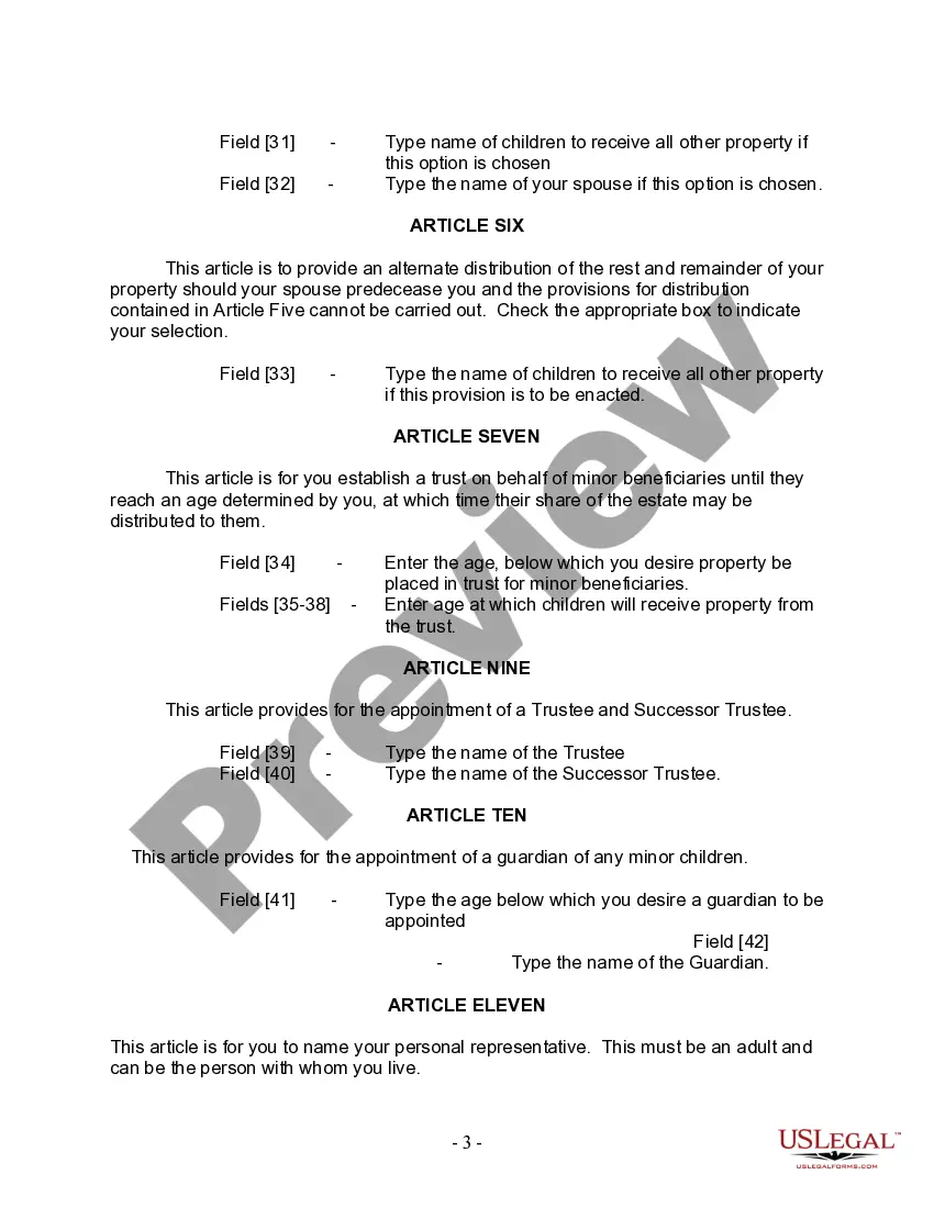 Preview Last Will and Testament for Married person with Minor Children from Prior Marriage