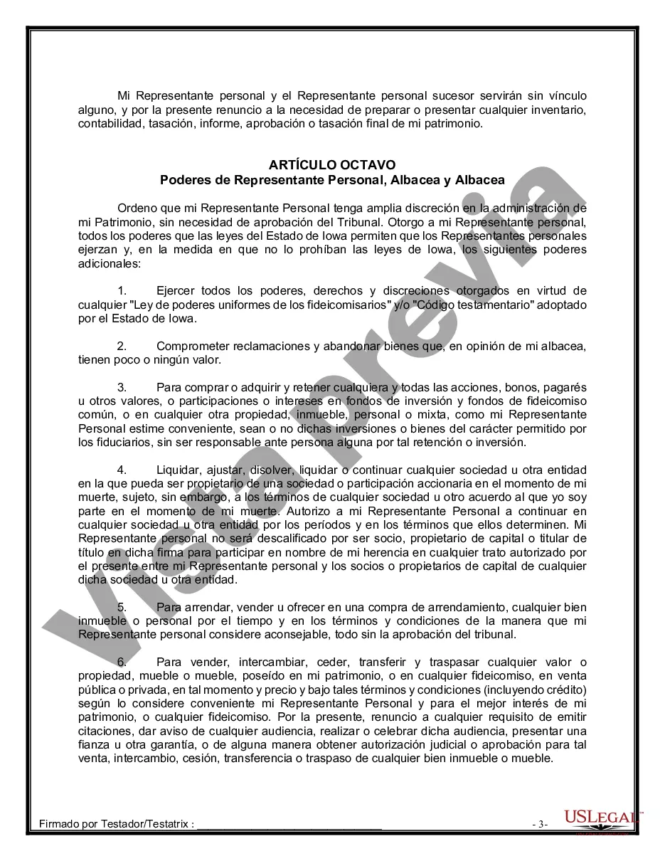 Preview Formulario de última voluntad y testamento legal para personas divorciadas que no se han vuelto a casar con hijos adultos