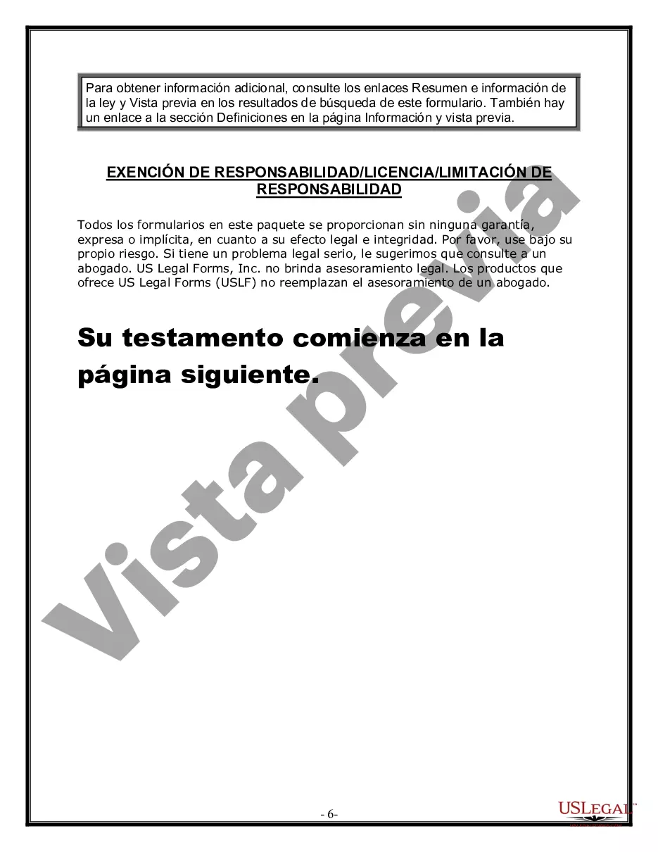 Preview Formulario de última voluntad y testamento legal para personas divorciadas que no se han vuelto a casar y no tienen hijos