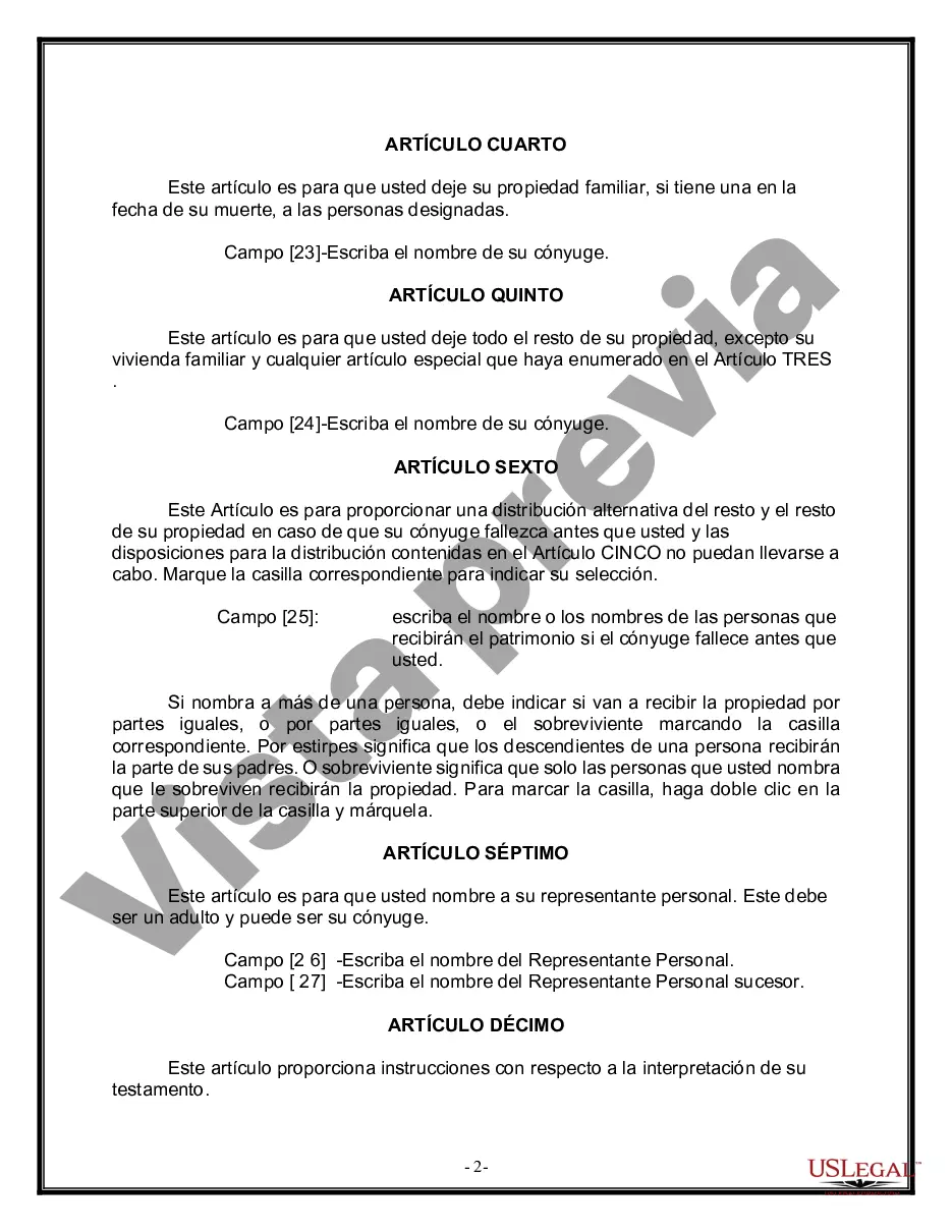 Preview Paquete de Voluntades Mutuas con Últimas Voluntades y Testamentos para Pareja Casada sin Hijos