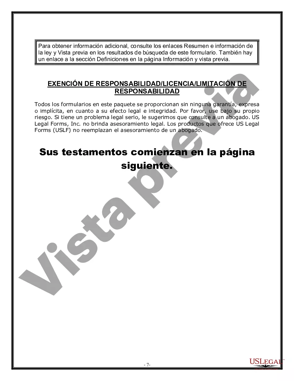 Preview Paquete de Voluntades Mutuas con Últimas Voluntades y Testamentos para Pareja Casada con Hijos Menores