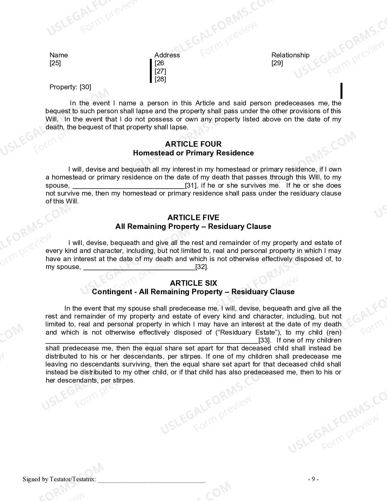 Preview Last Will and Testament for Married Person with Adult and Minor Children