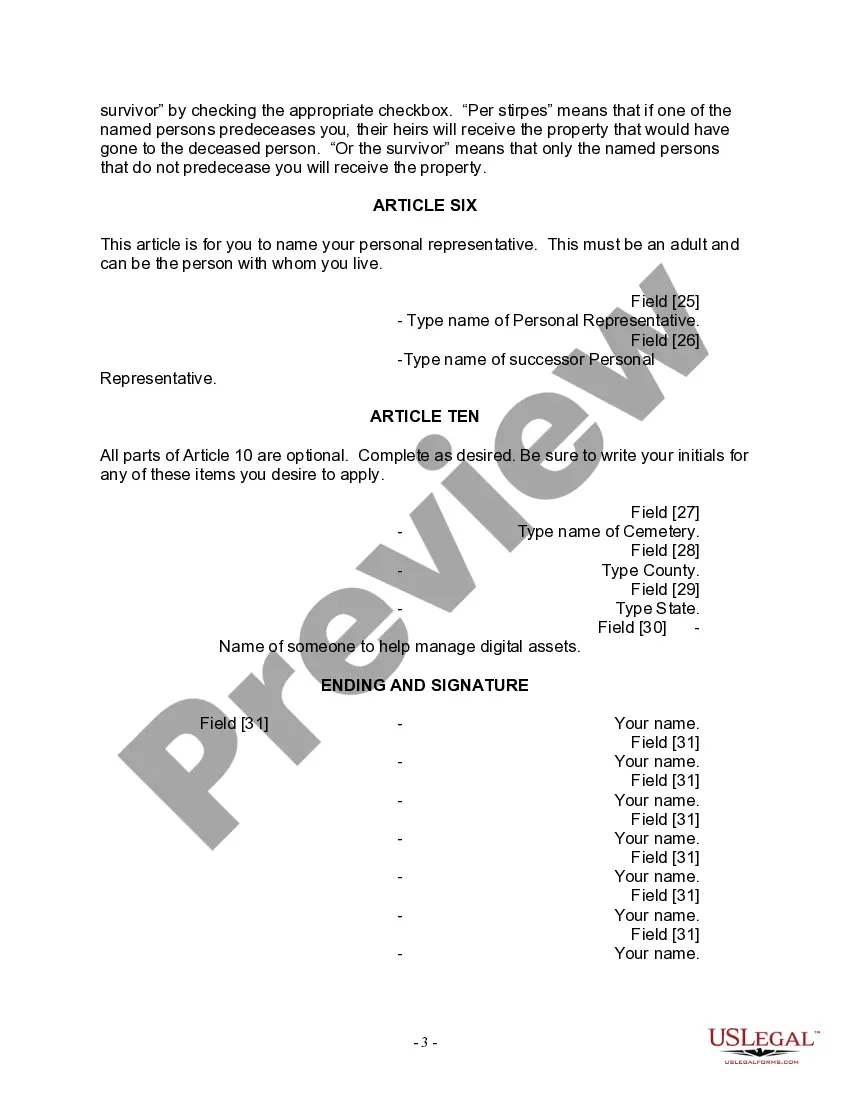 Preview Last Will for a Widow or Widower with no Children