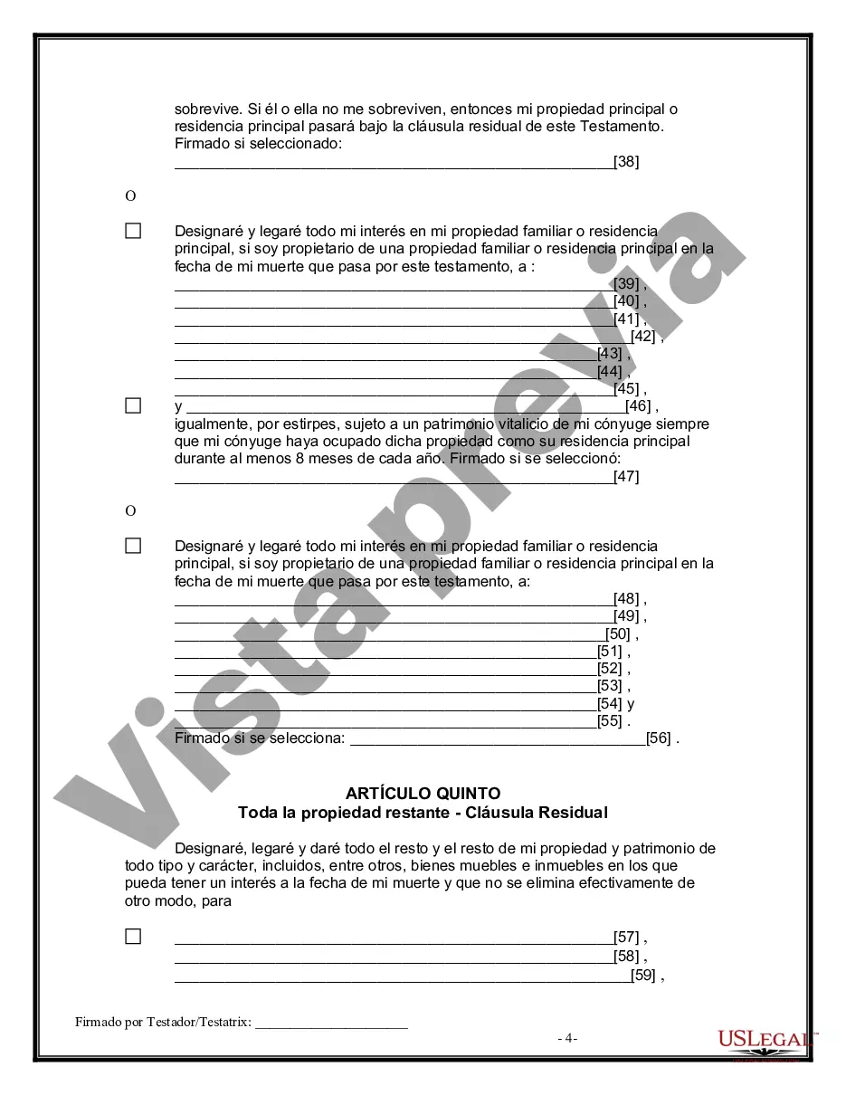 Preview Formulario Legal de Última Voluntad y Testamento para Persona Divorciada y Recasada con Hijos Míos, Tuyos y Nuestros