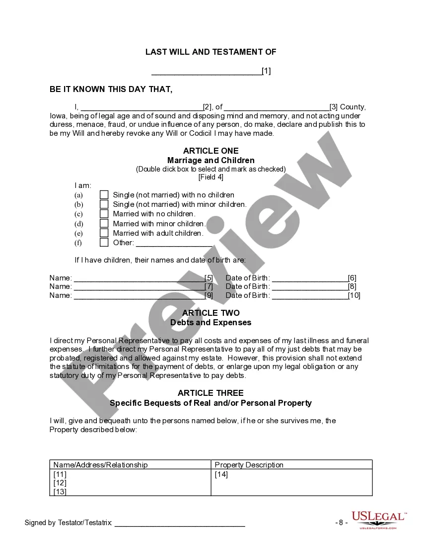 Preview Last Will and Testament for other Persons