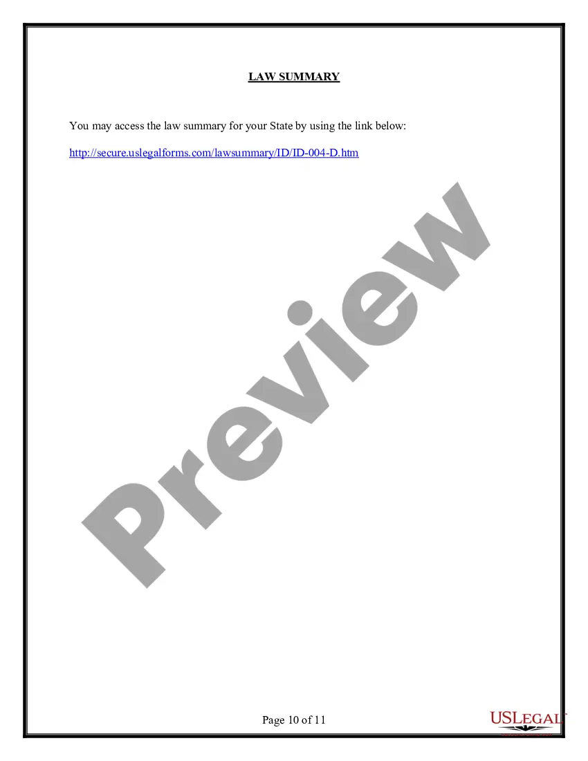 Preview Idaho No-Fault Uncontested Agreed Divorce Package for Dissolution of Marriage with Adult Children and with or without Property and Debts