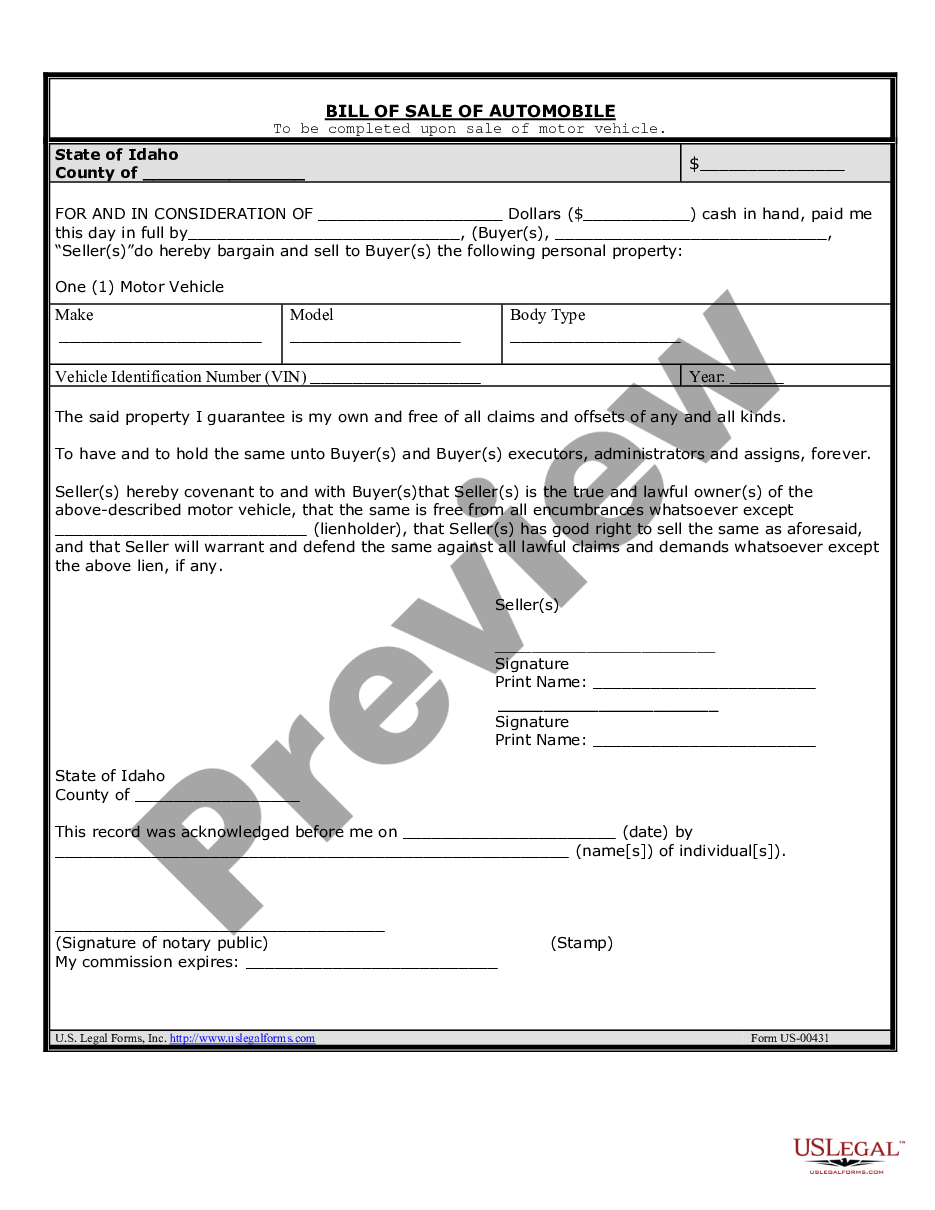 texas auto notarized bill of sale
